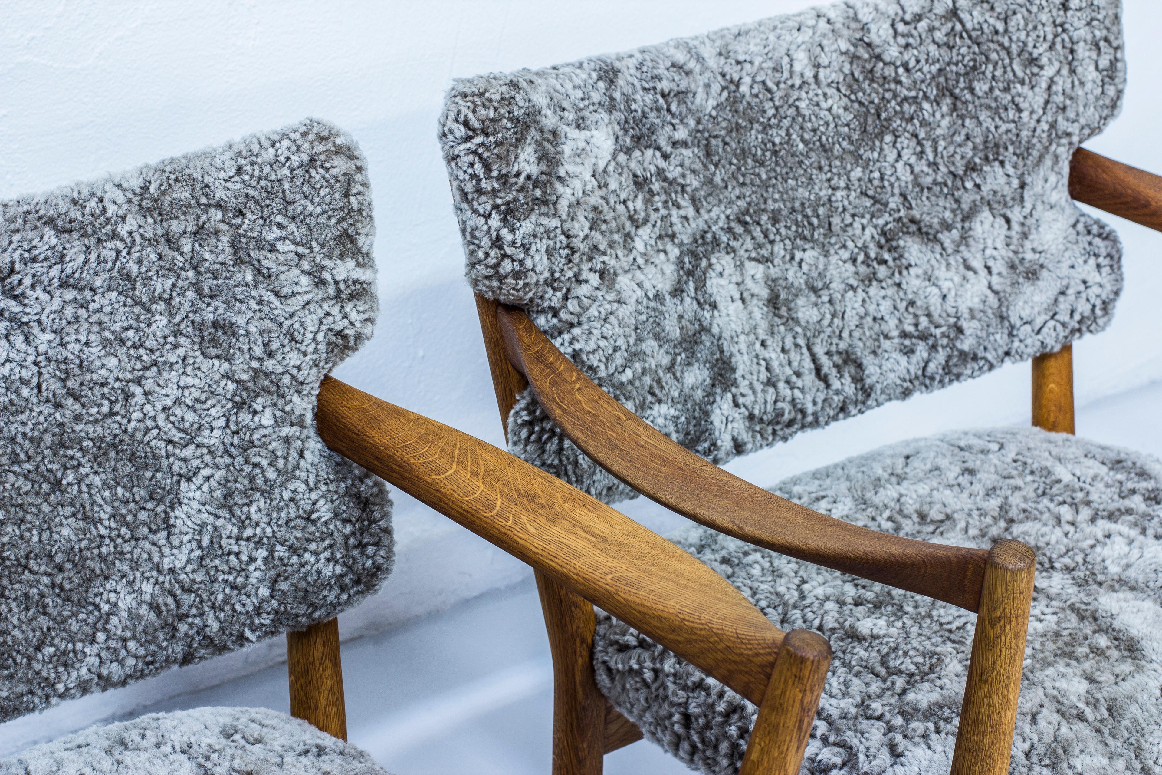 Pair of Easy Chairs with Sheepskin by Fredrik Kayser & Adolf Relling, Norway 4