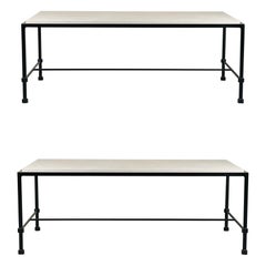 Paire de tables basses en fer forgé et pierre calcaire 'Ébauche' par Design Frères