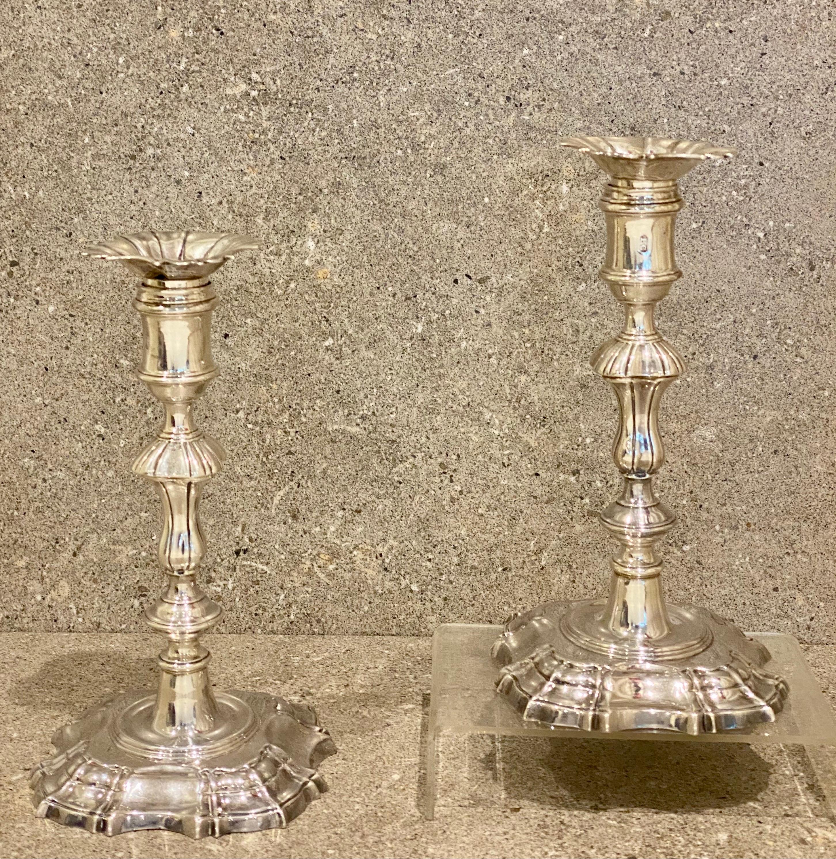 Georgian Pair of Ebenezer Coker George III Cast Silver Candlesticks, 1768