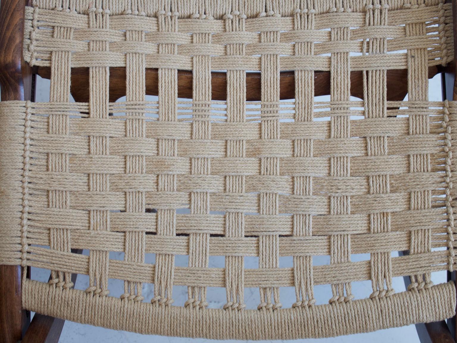 Mid-Century Modern Pair of Ebert Wels Folding Chairs of Stained Wood and Rope