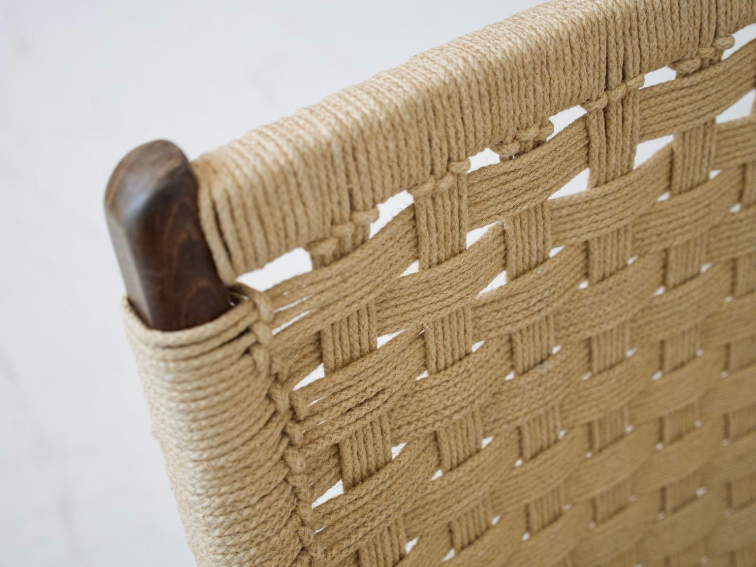 20th Century Pair of Ebert Wels Folding Chairs of Stained Wood and Rope