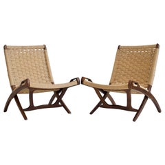Pair of Ebert Wels Folding Chairs of Stained Wood and Rope
