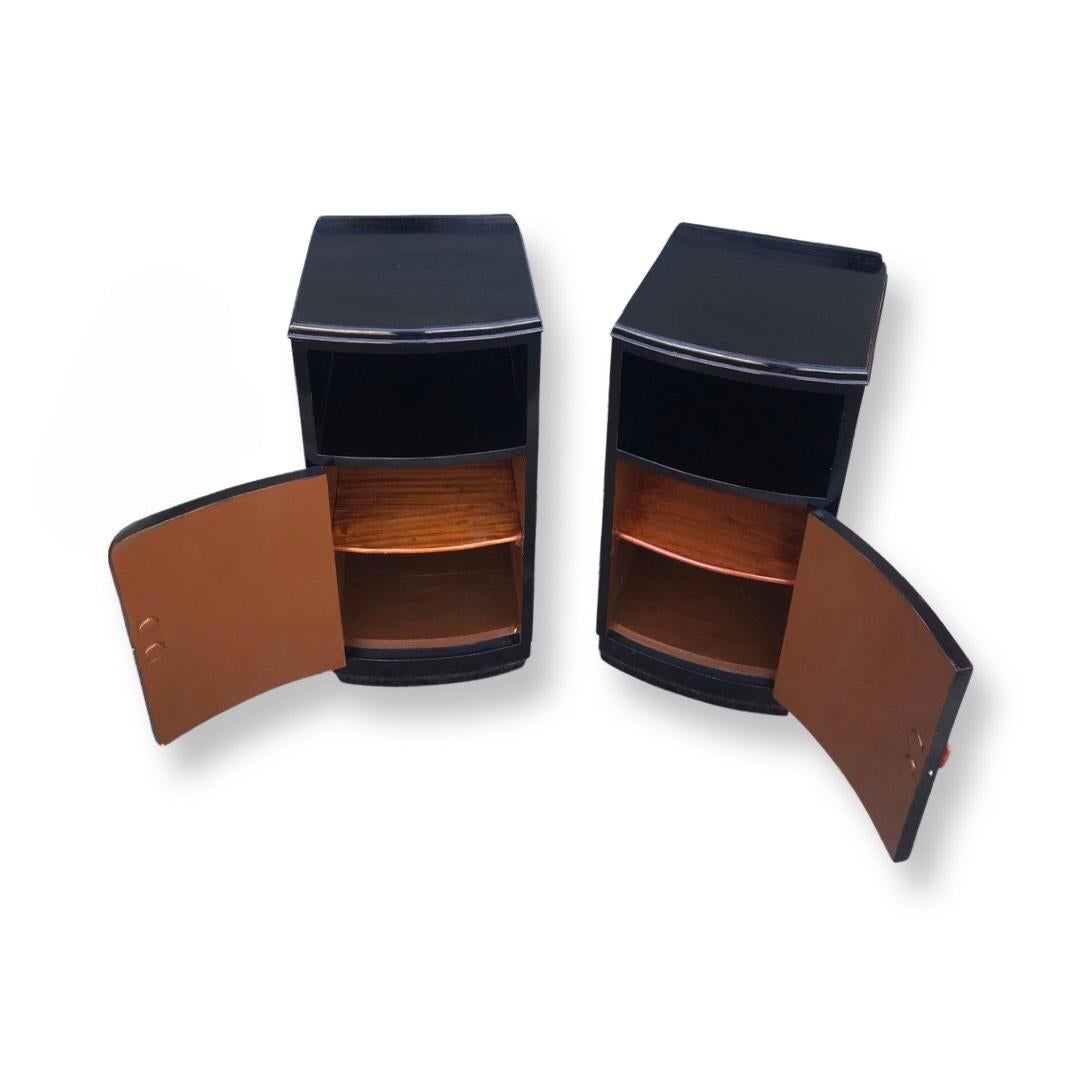 Mid-20th Century Pair of Ebonized Art Deco Nightstands / Bedside Cabinets For Sale