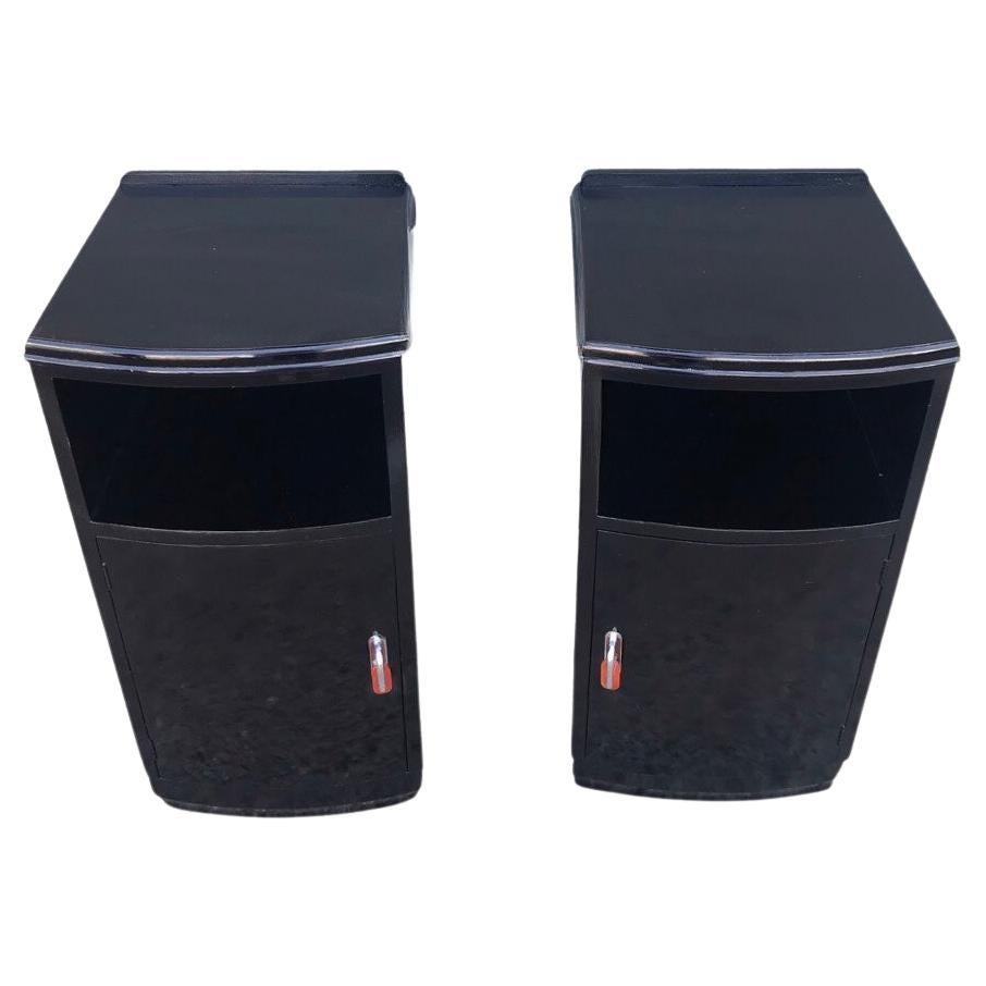 Pair of Ebonized Art Deco Nightstands / Bedside Cabinets