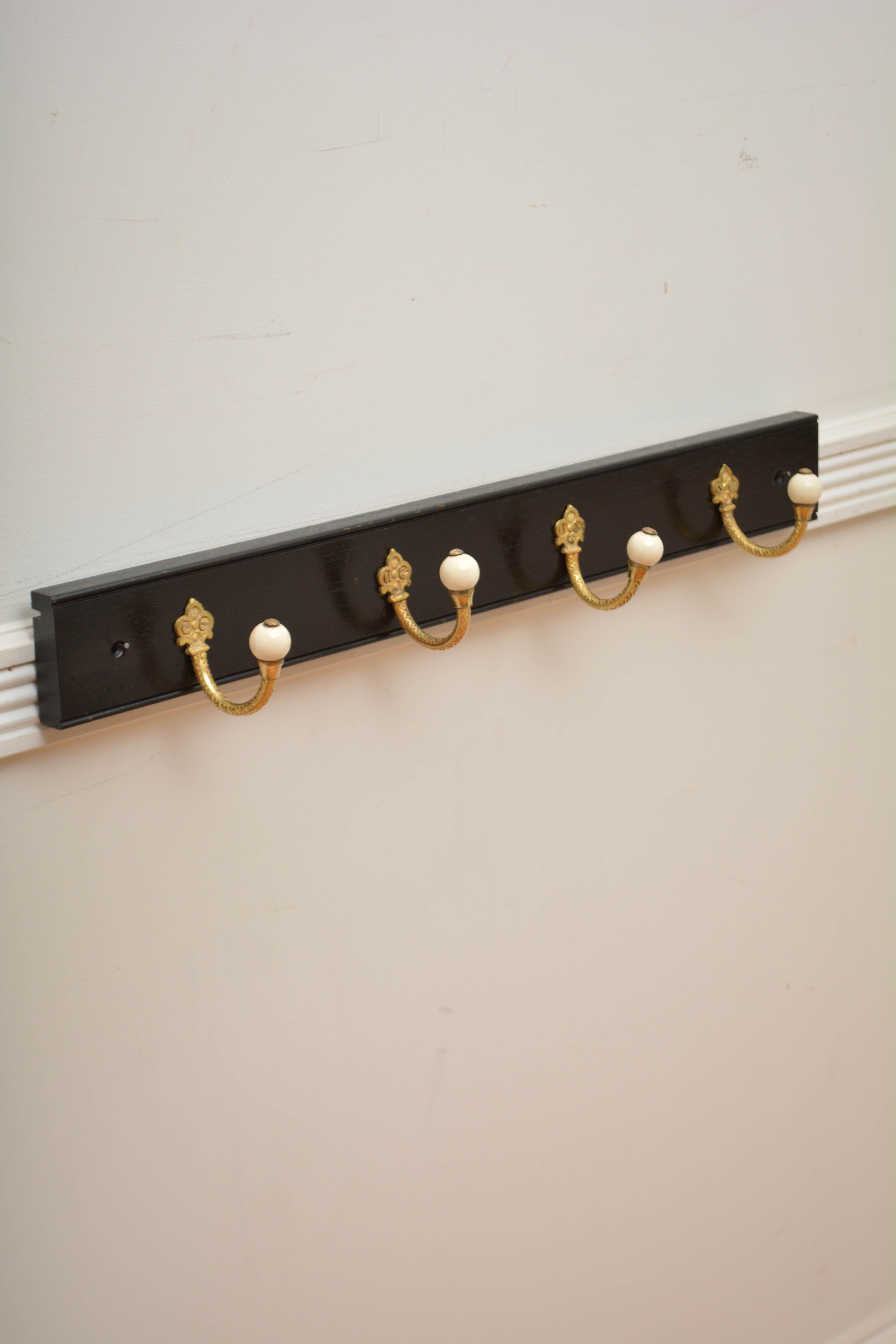 Pair Of Ebonised Brass And Ceramic Coat Rack Coat Hooks For Sale 6