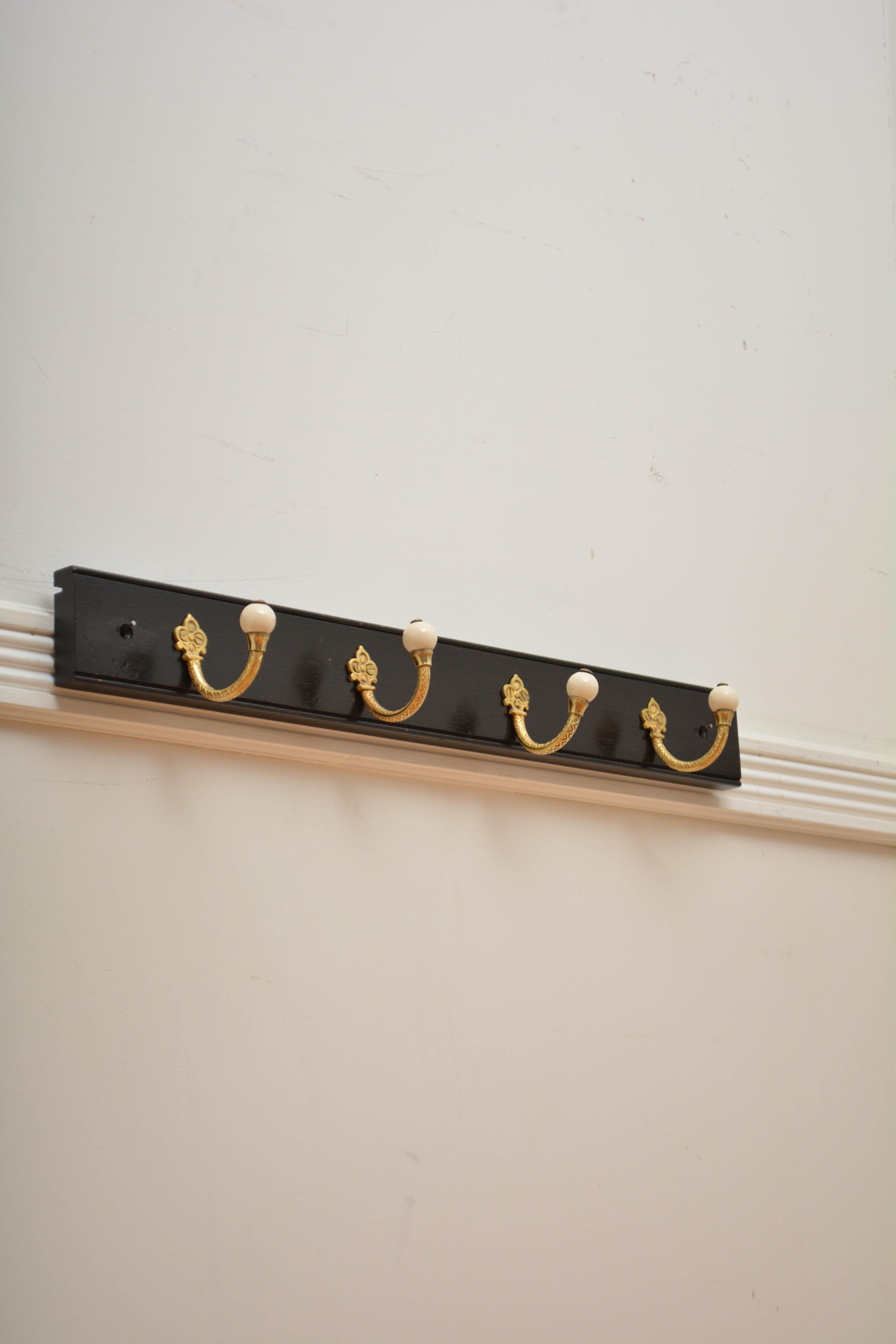 Pair Of Ebonised Brass And Ceramic Coat Rack Coat Hooks For Sale 8