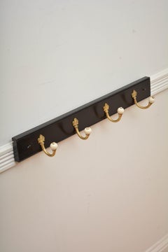 Pair Of Ebonised Brass And Ceramic Coat Rack Coat Hooks