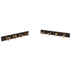 Pair Of Ebonised Brass And Ceramic Coat Rack Coat Hooks