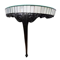 Pair of Ebonised Carved Wood & Mirror Console Tables