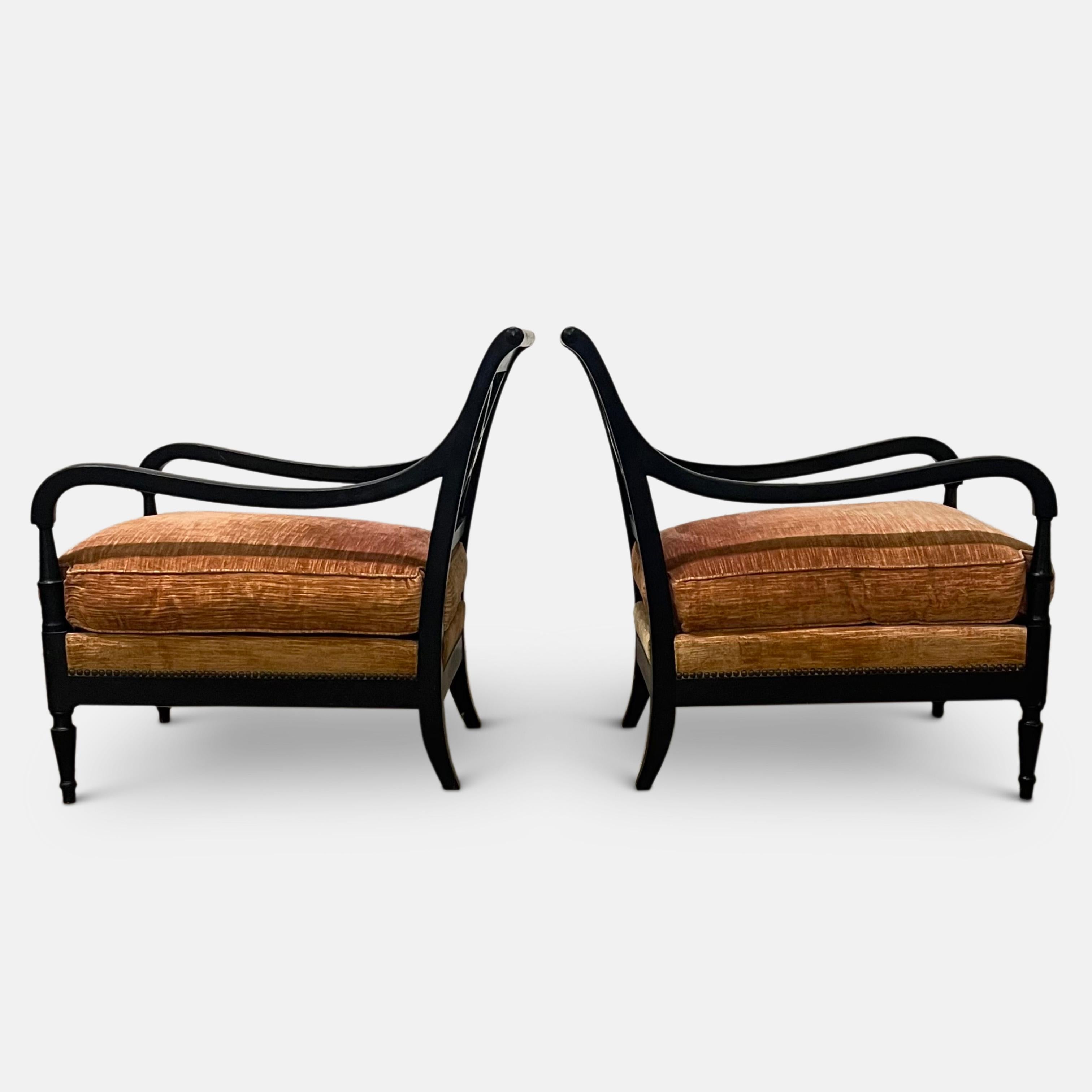 Mid-20th Century Pair of 1940's Ebonised Lounge Chairs by Maison Jansen For Sale