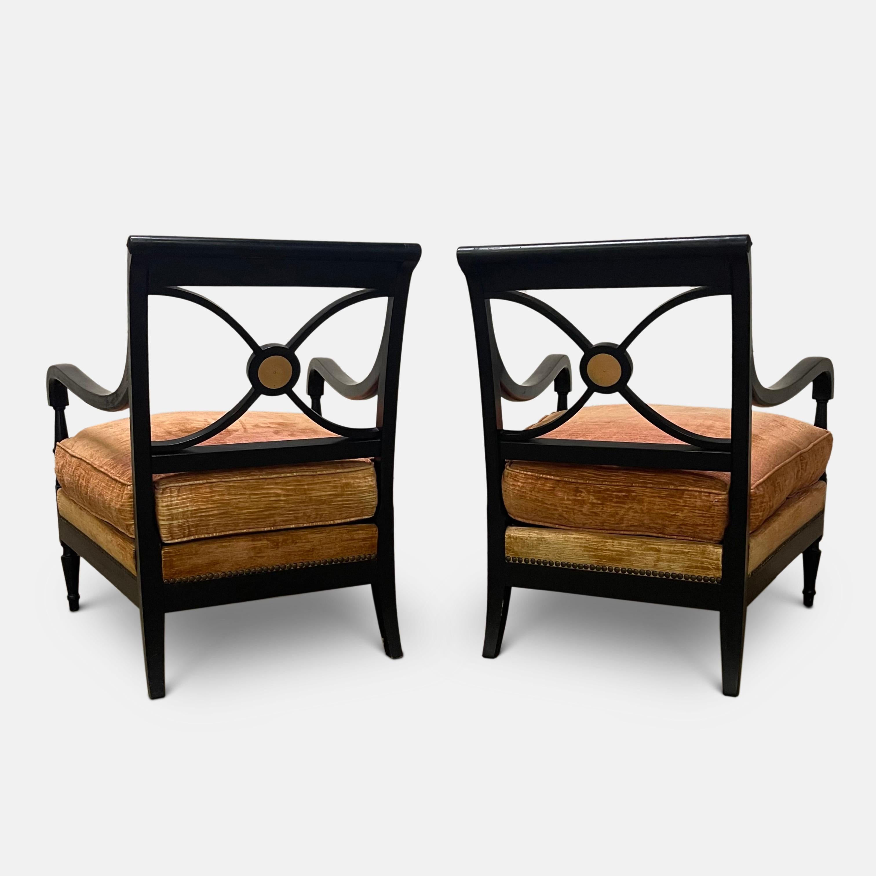 Wood Pair of 1940's Ebonised Lounge Chairs by Maison Jansen For Sale