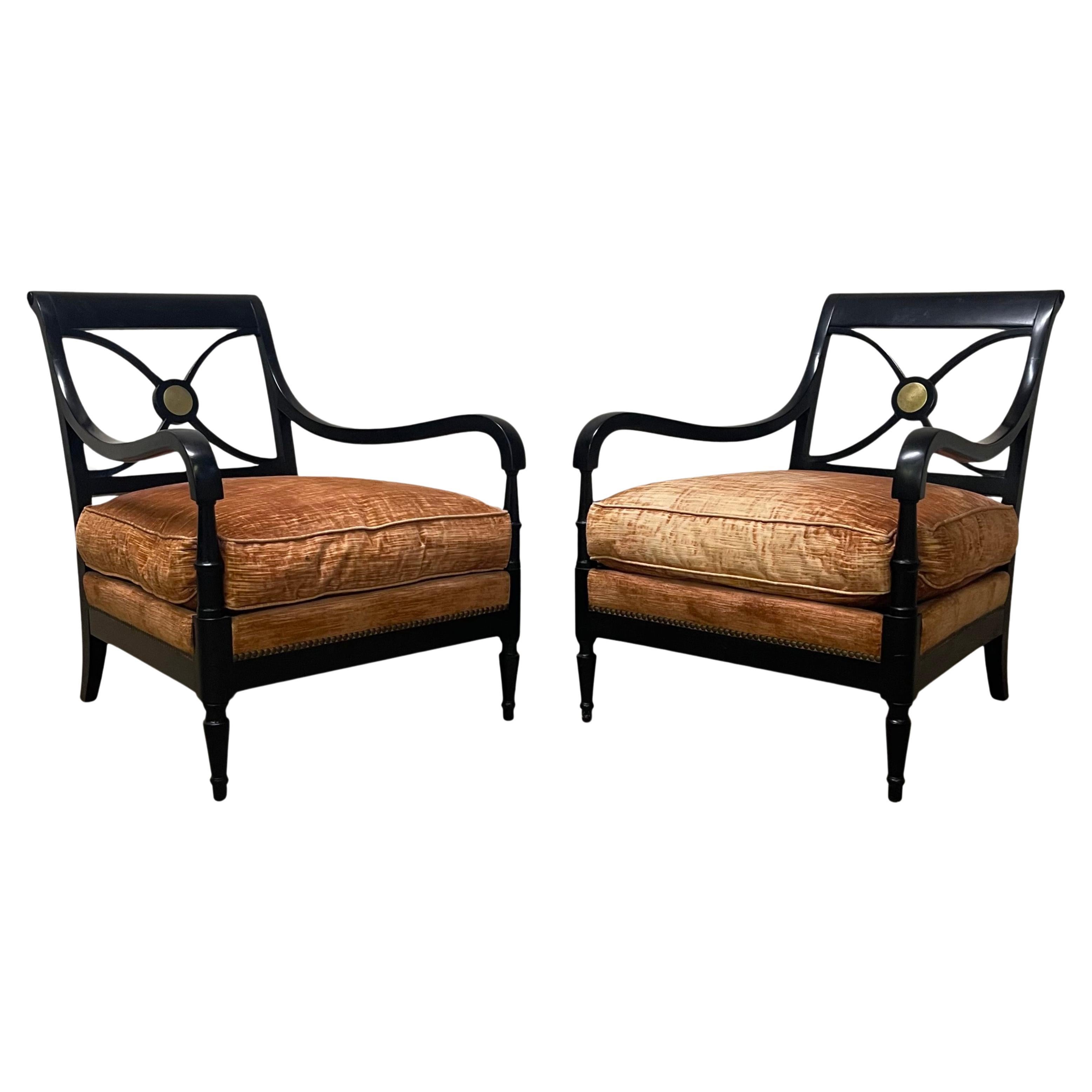 Pair of 1940's Ebonised Lounge Chairs by Maison Jansen For Sale