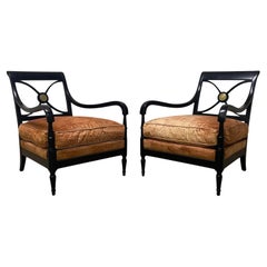 Vintage Pair of 1940's Ebonised Lounge Chairs by Maison Jansen