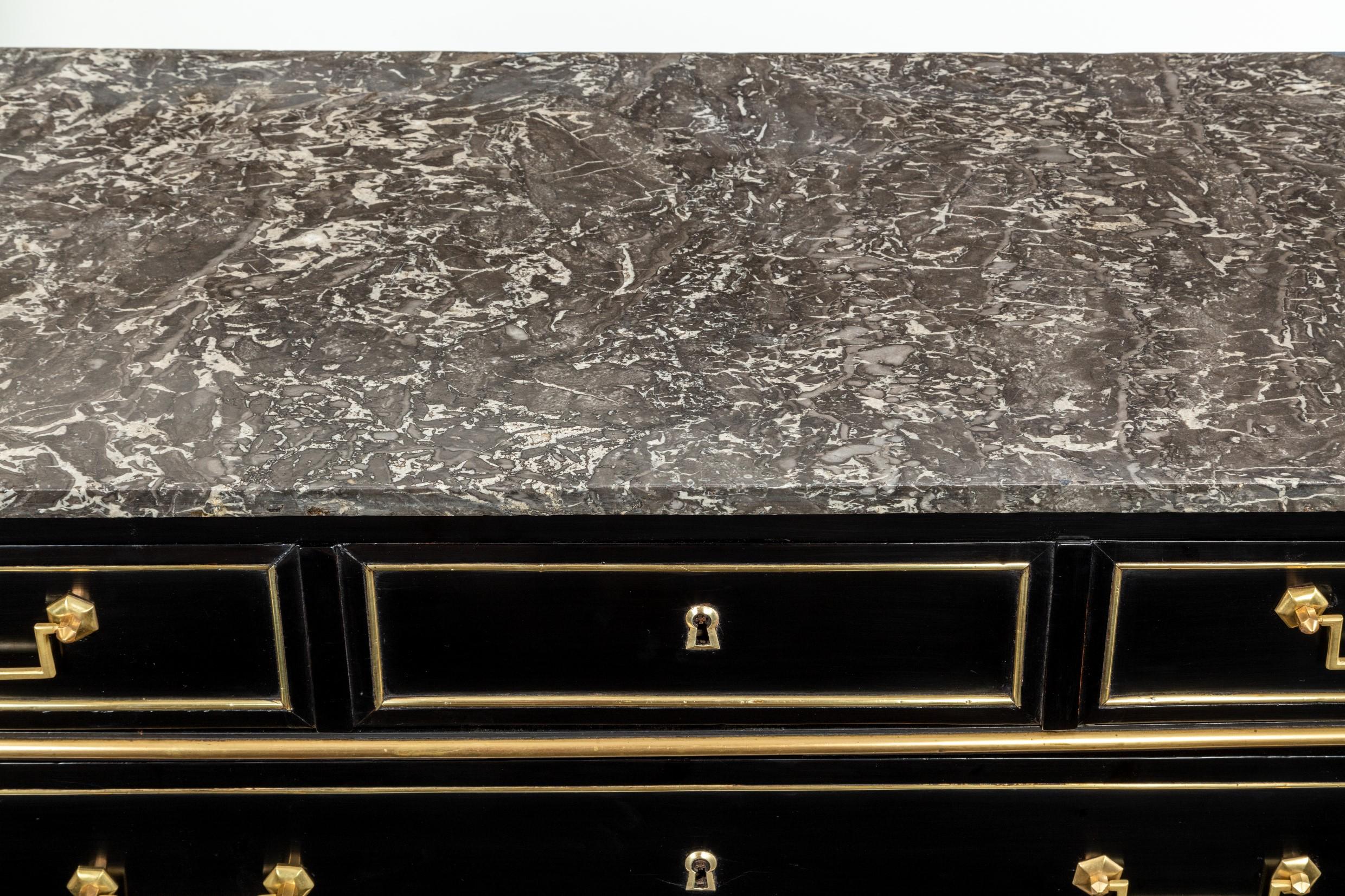 Pair of Ebonised Directoire Brass Mounted Marble Top Commodes 4
