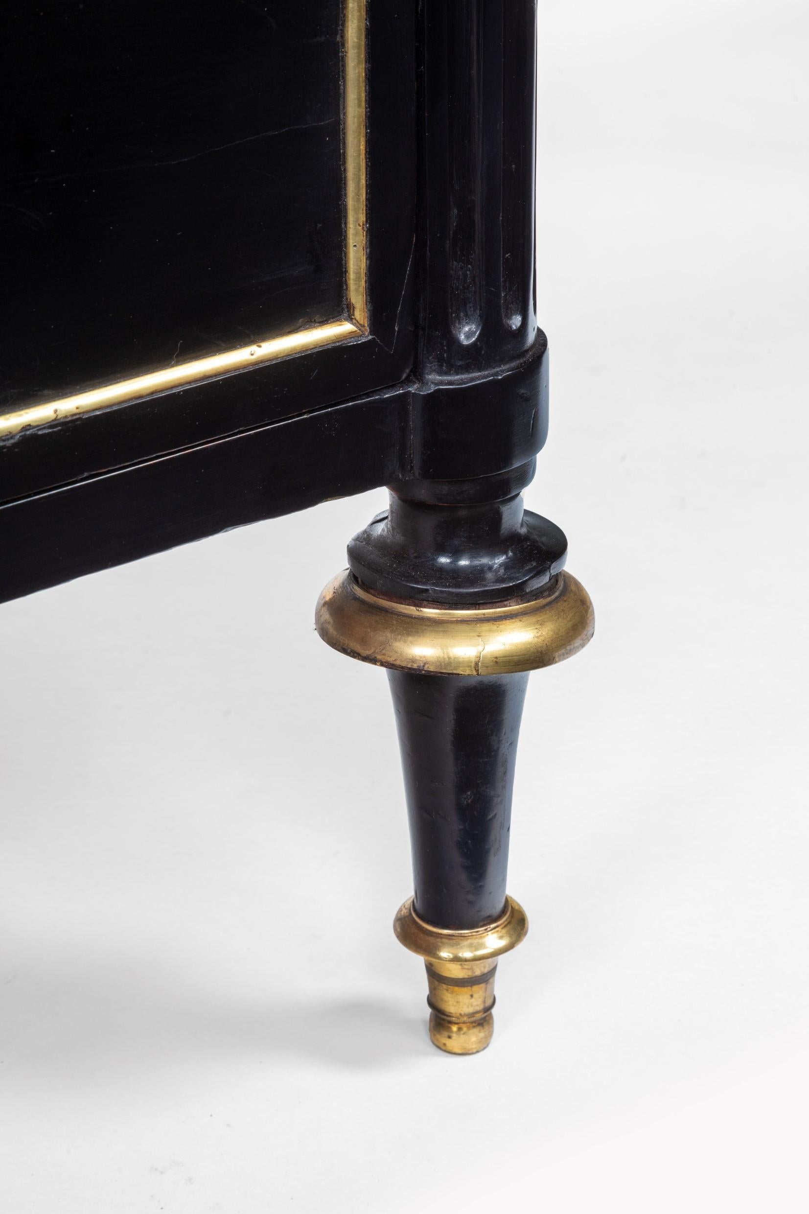 Pair of Ebonised Directoire Brass Mounted Marble Top Commodes 2