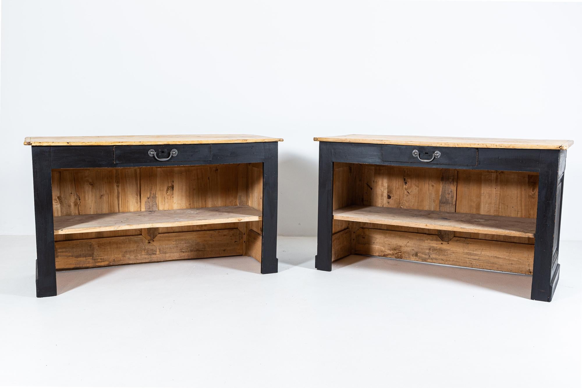 Ebonized Pair of Ebonised Fruitwood Parisian Boulangerie Counters, Kitchen Island For Sale