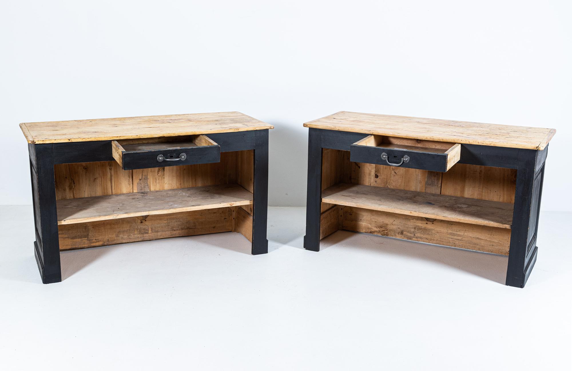 Pair of Ebonised Fruitwood Parisian Boulangerie Counters, Kitchen Island In Good Condition For Sale In Staffordshire, GB