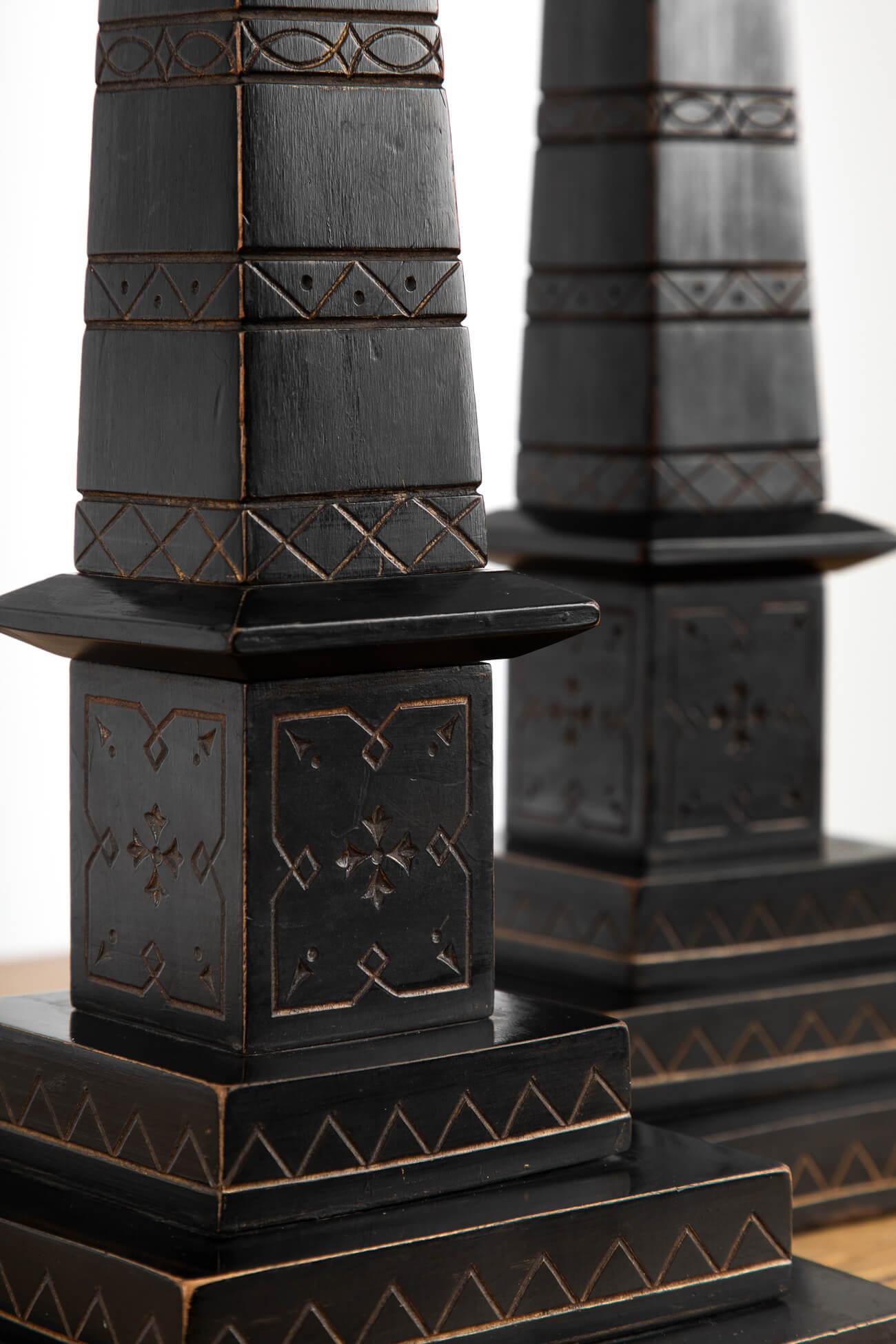 Hand-Carved Pair of Ebonised Library Obelisks, circa 1865