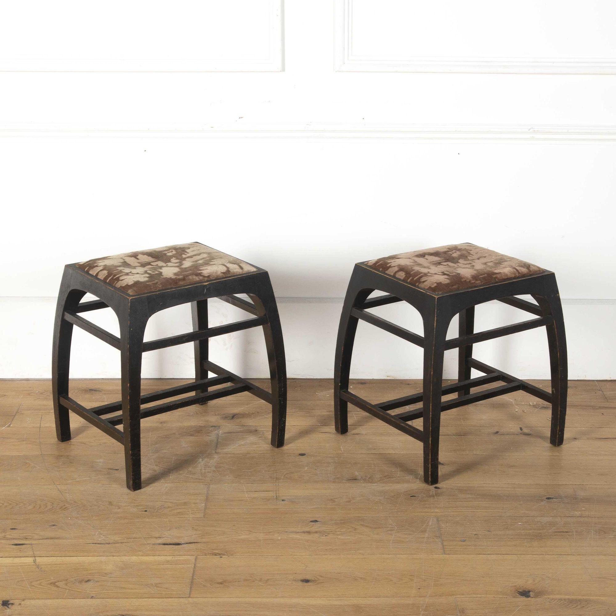 Austrian Pair of Ebonised Stools Attributed to Koloman Moser For Sale