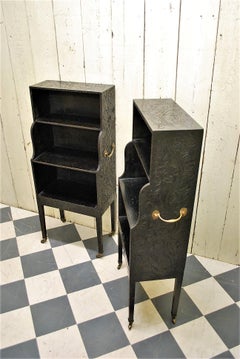 Pair of Ebonized Waterfall Bookcases