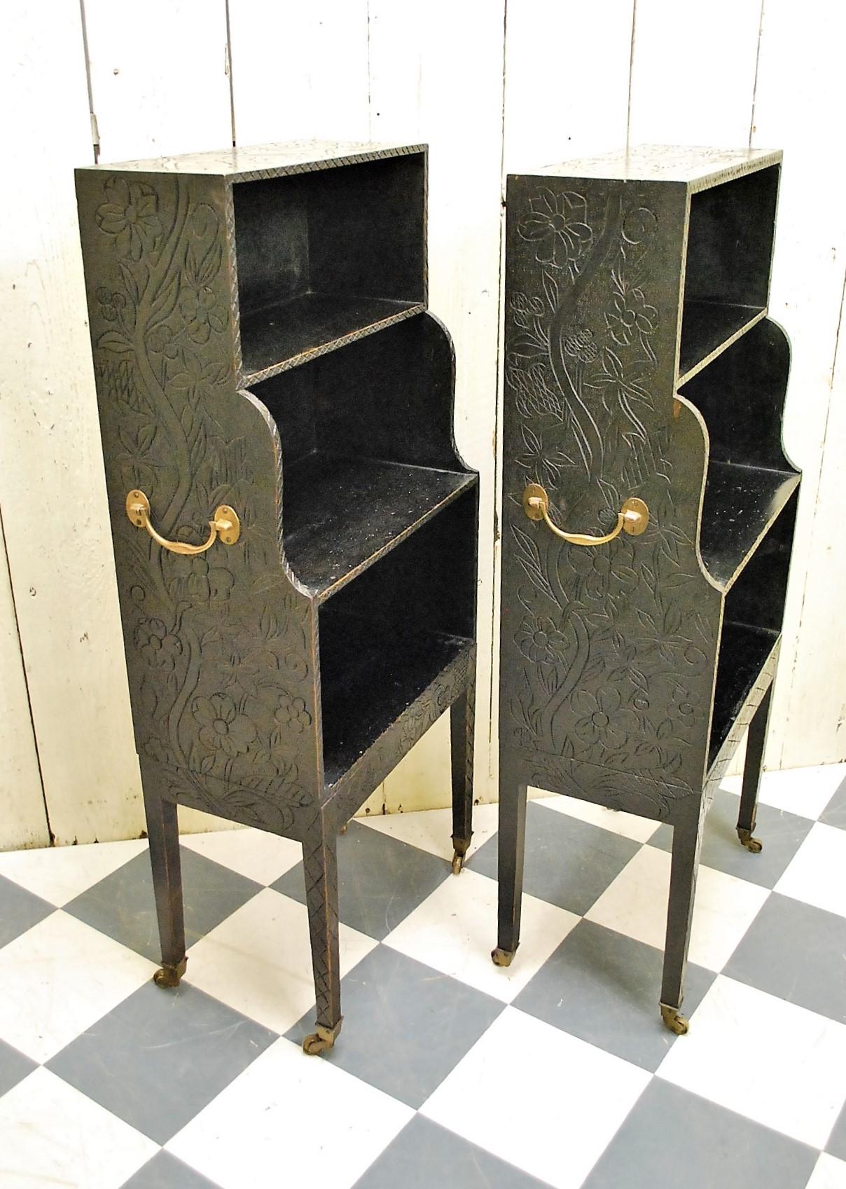 English Pair of Ebonized Waterfall Bookcases For Sale
