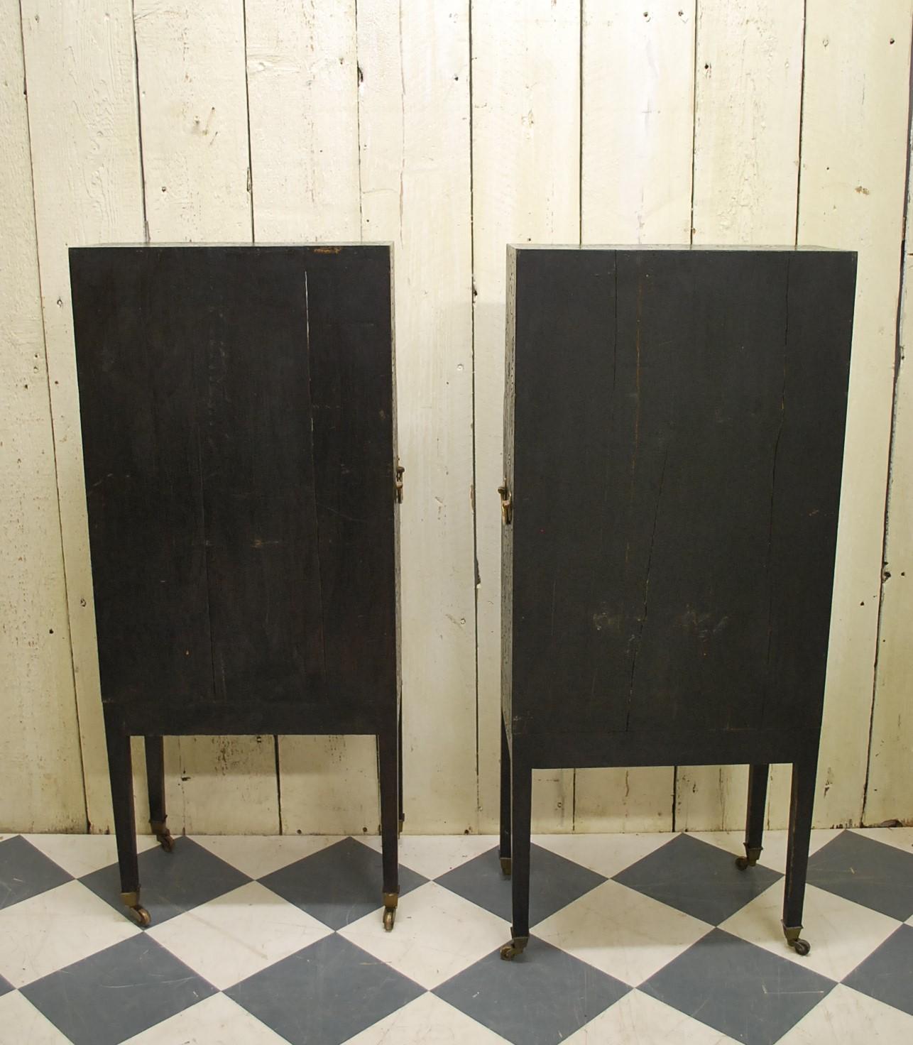 Painted Pair of Ebonized Waterfall Bookcases For Sale