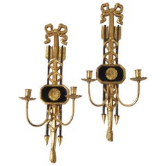 Pair of Ebonized and Giltwood Candle Sconces