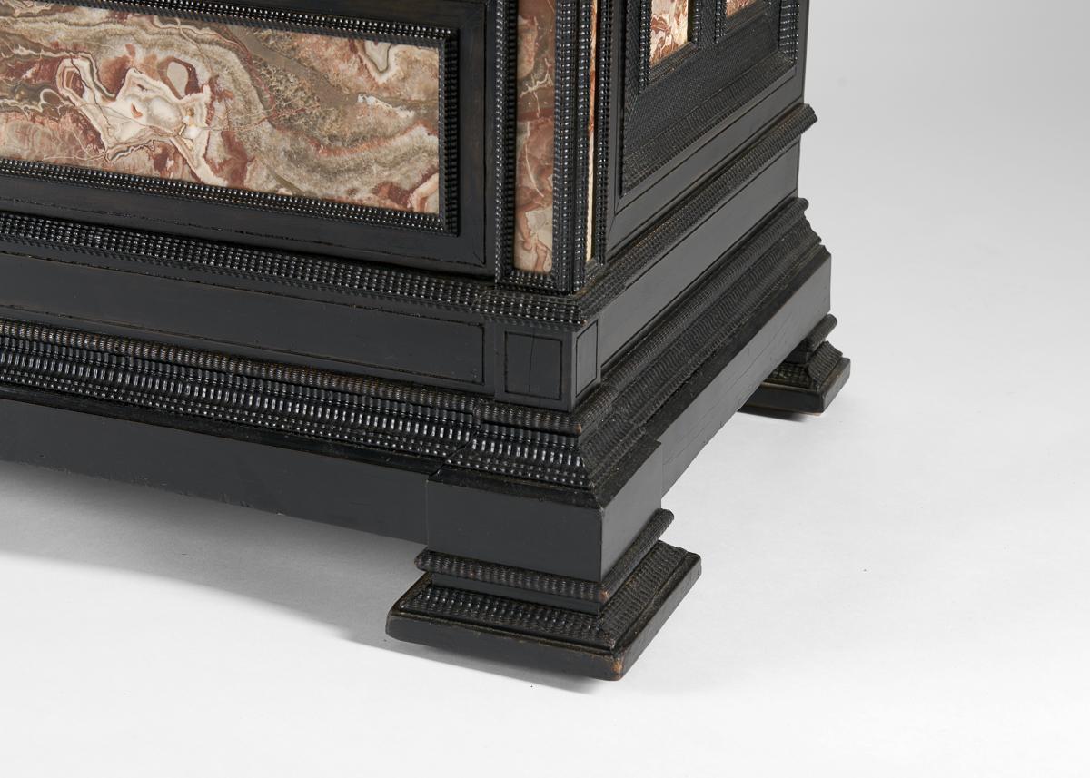 Wood Pair of Ebonized and Marble-Veneered Commodes, Early 20th Century For Sale