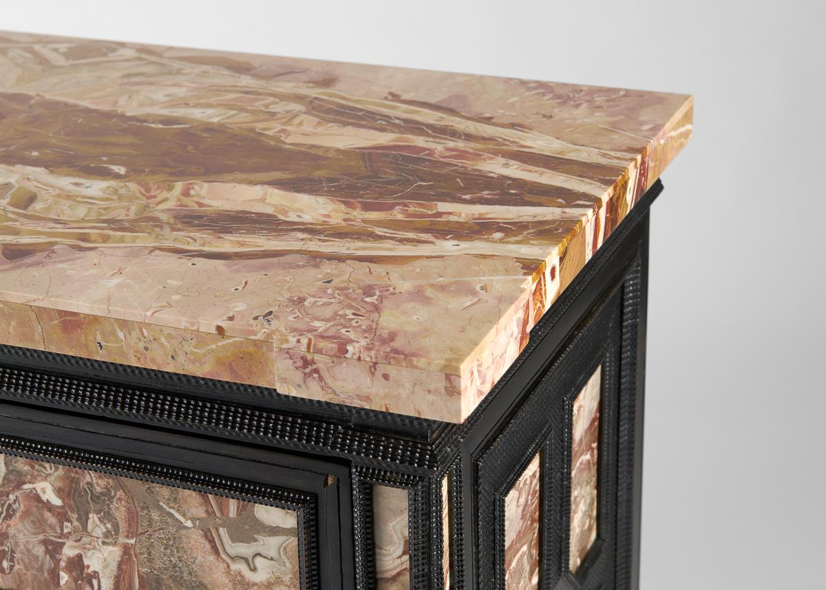 Pair of Ebonized and Marble-Veneered Commodes, Early 20th Century For Sale 1