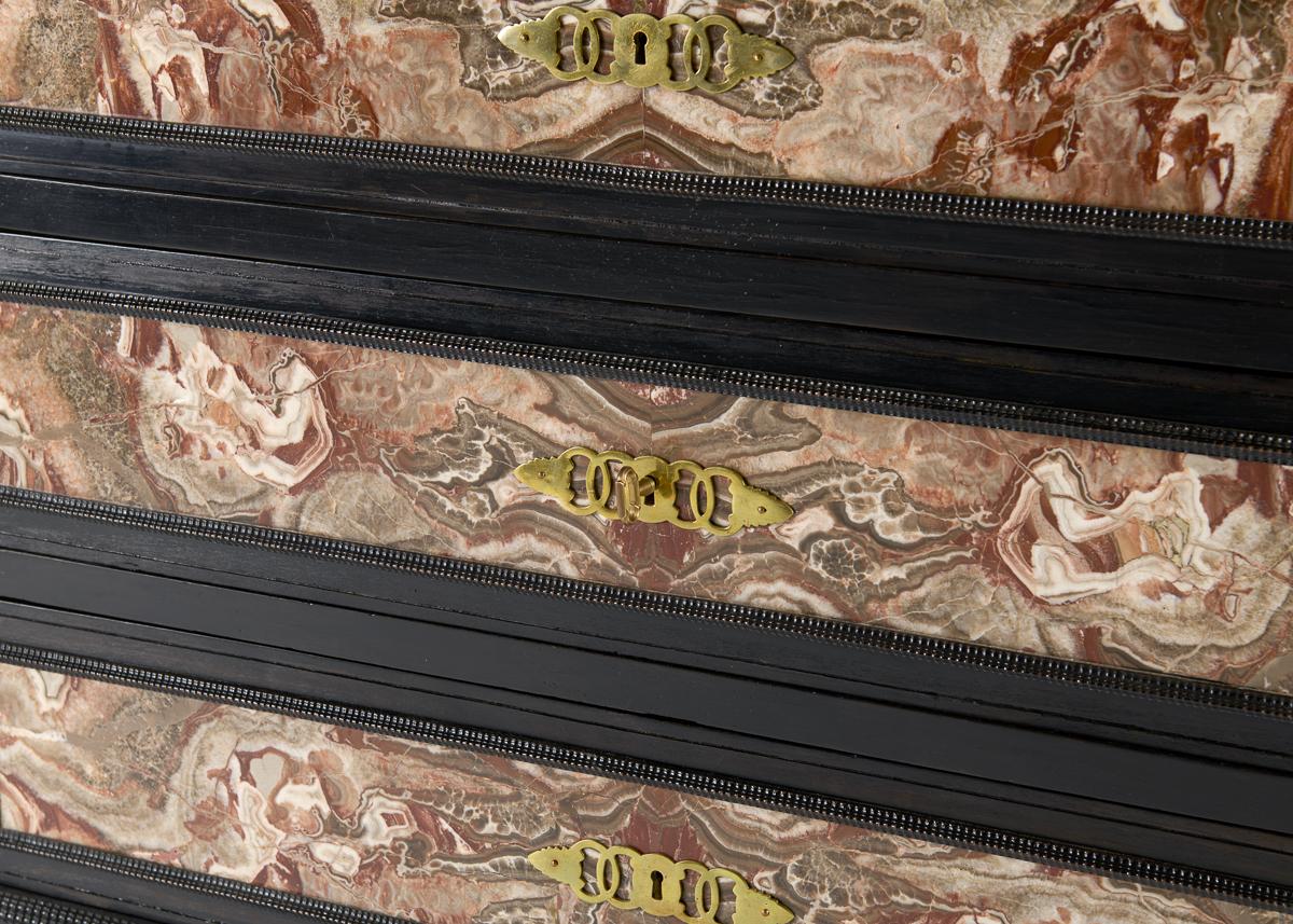 Pair of Ebonized and Marble-Veneered Commodes, Early 20th Century For Sale 3