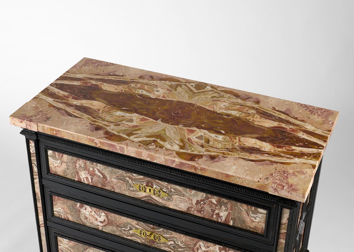 Pair of Ebonized and Marble-Veneered Commodes, Early 20th Century For Sale 4