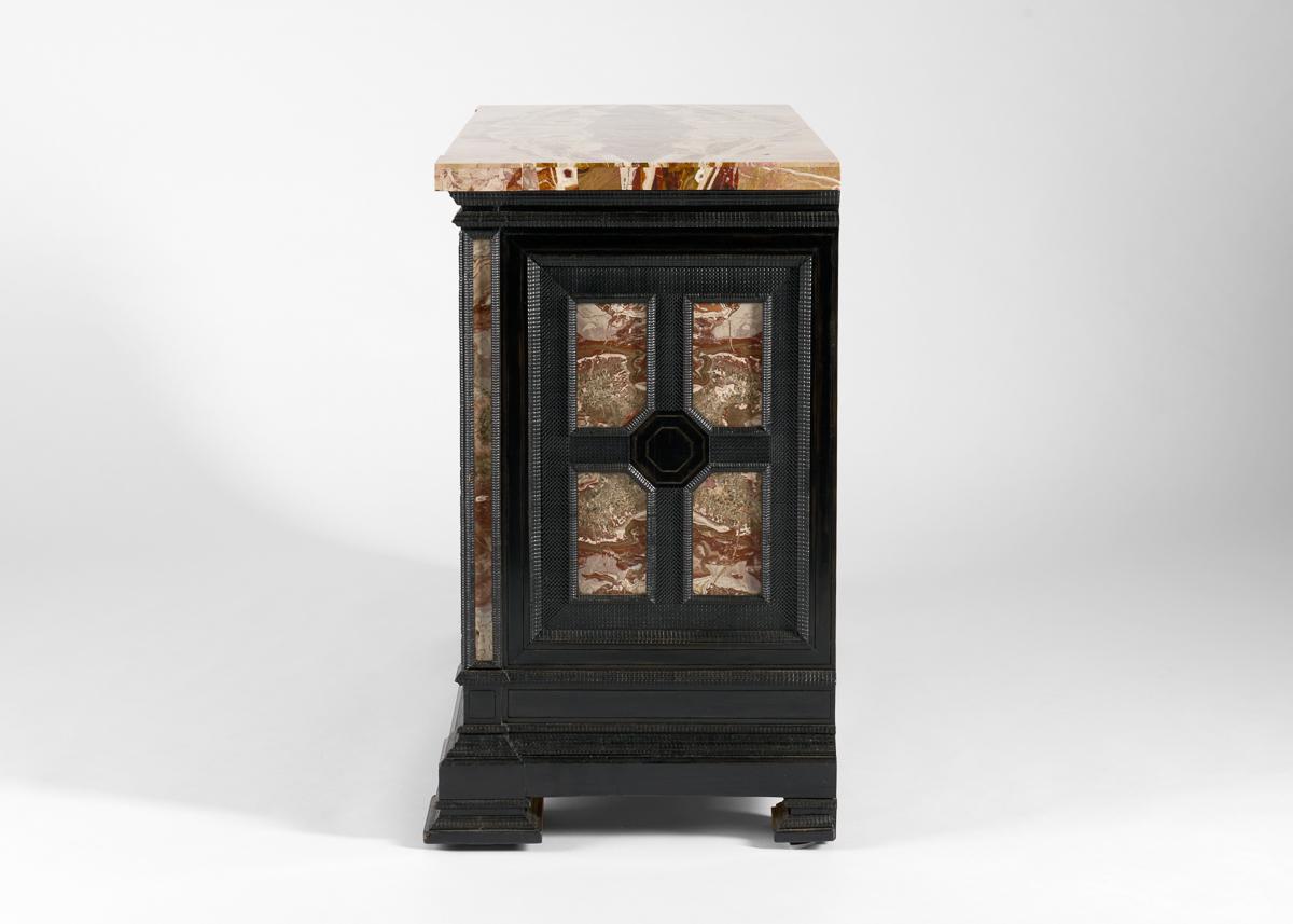 Pair of Ebonized and Marble-Veneered Commodes, Early 20th Century For Sale 5