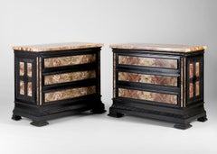 Antique Pair of Ebonized and Marble-Veneered Commodes, Early 20th Century