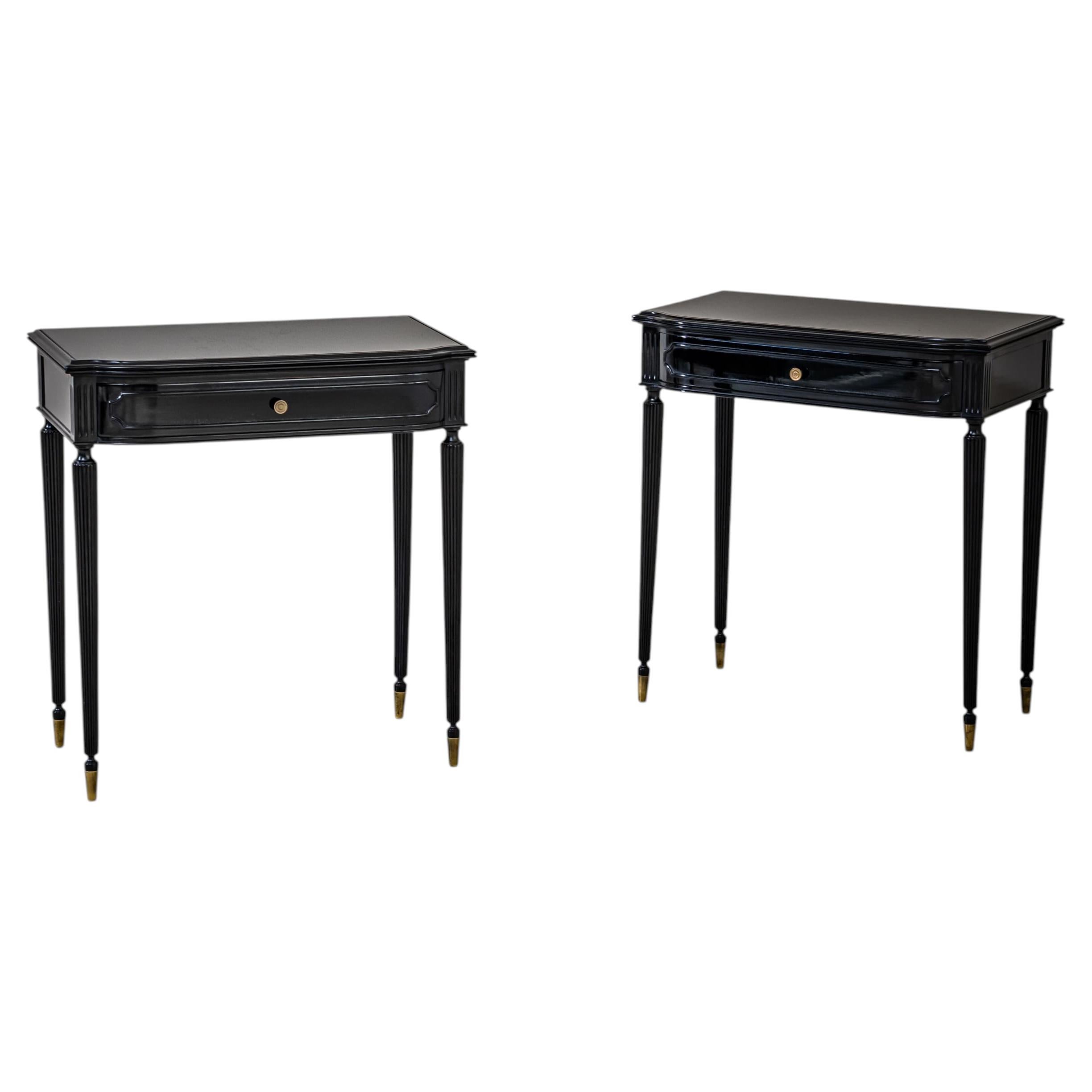 Pair of Ebonized Bedside Tables, Italy, Mid-20th Century