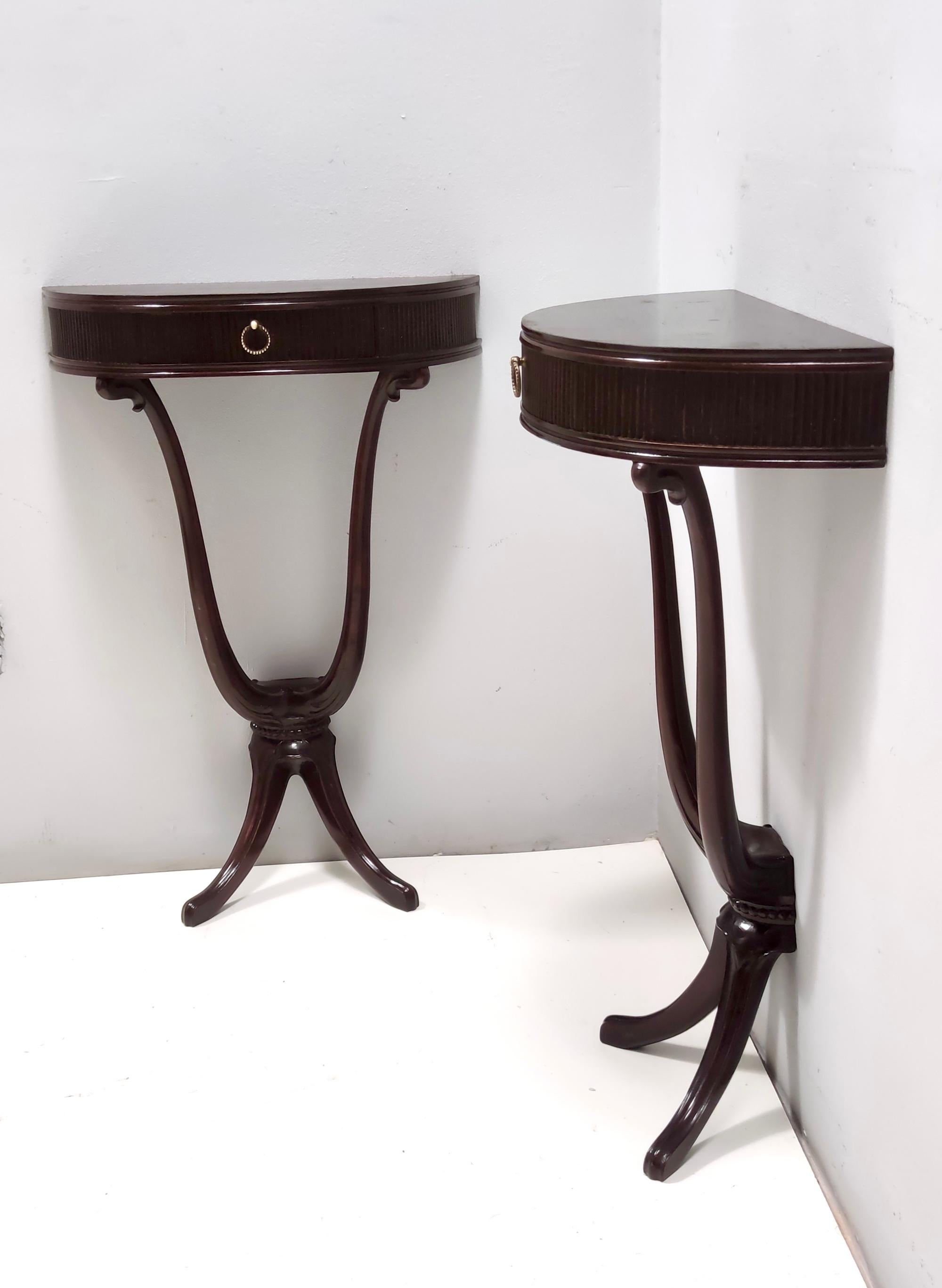 Pair of Ebonized Beech and Walnut Console Tables / Nightstands, Italy In Excellent Condition In Bresso, Lombardy
