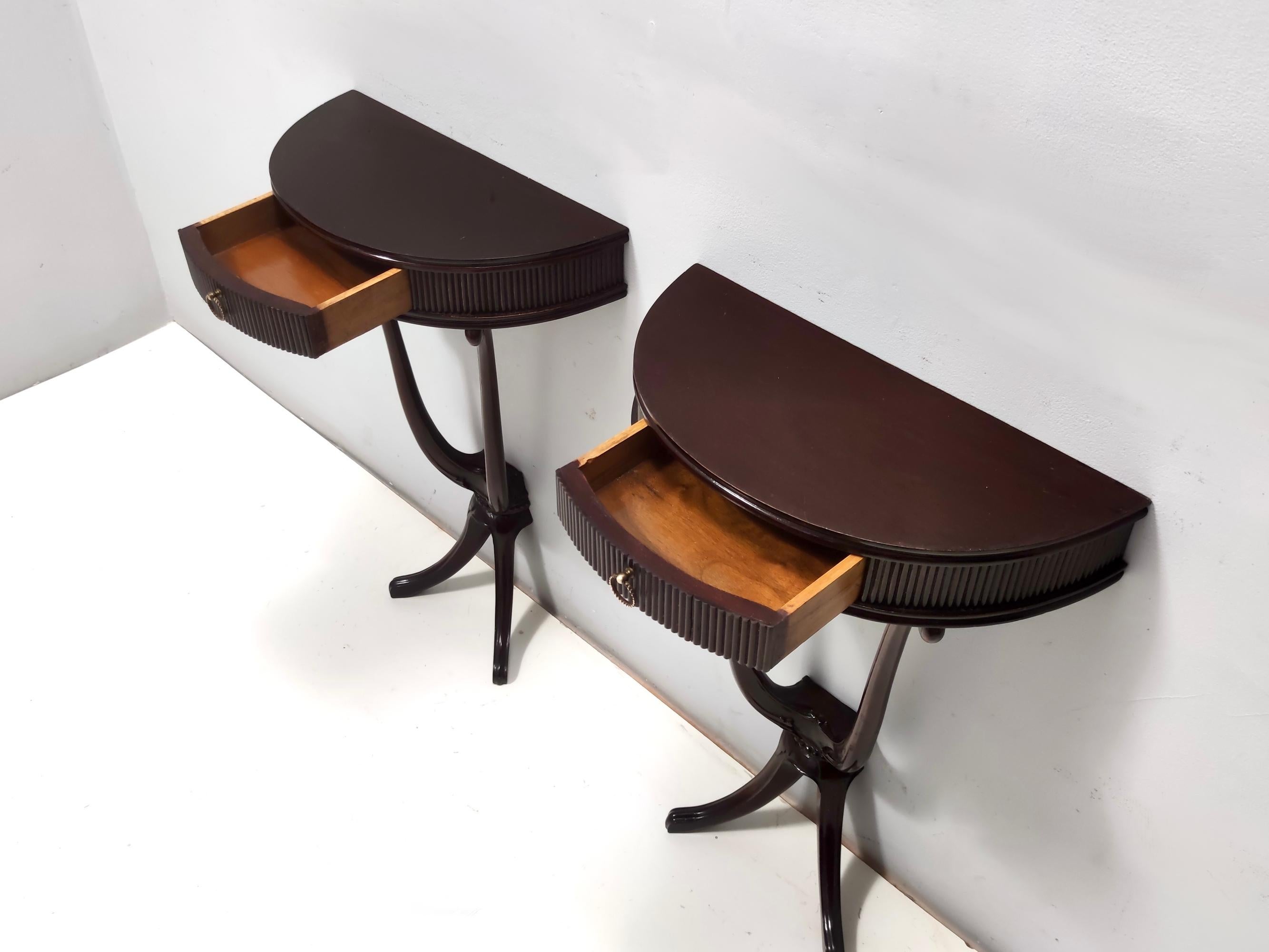 Pair of Ebonized Beech and Walnut Console Tables / Nightstands, Italy 2
