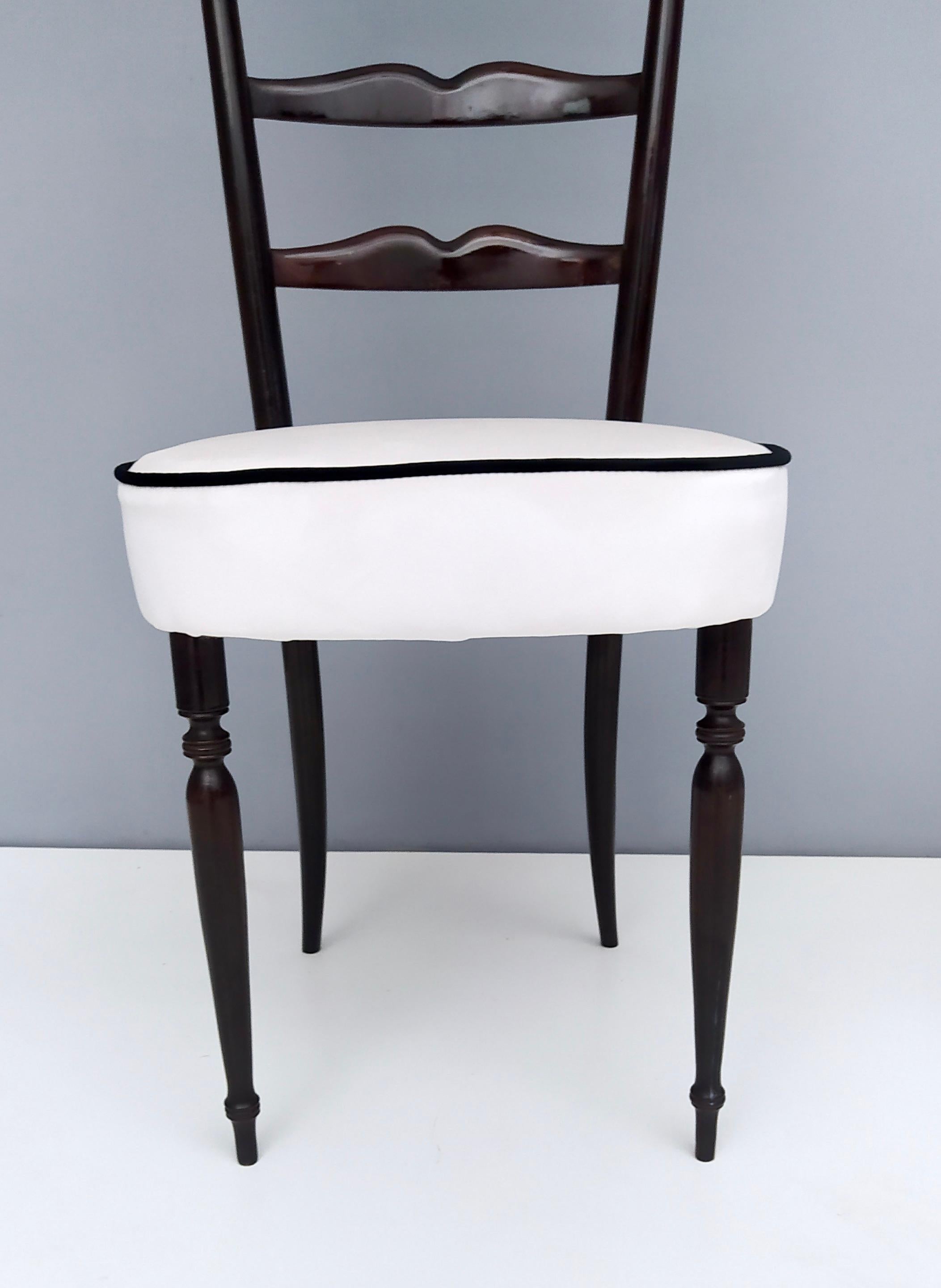 Pair of Vintage Ebonized Beech Chiavarine Chairs with White Upholstery, Italy 4
