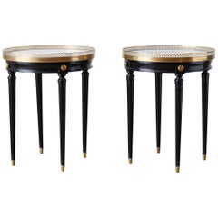 Pair of Ebonized Bouillotte Style Marble-Top Drink Tables