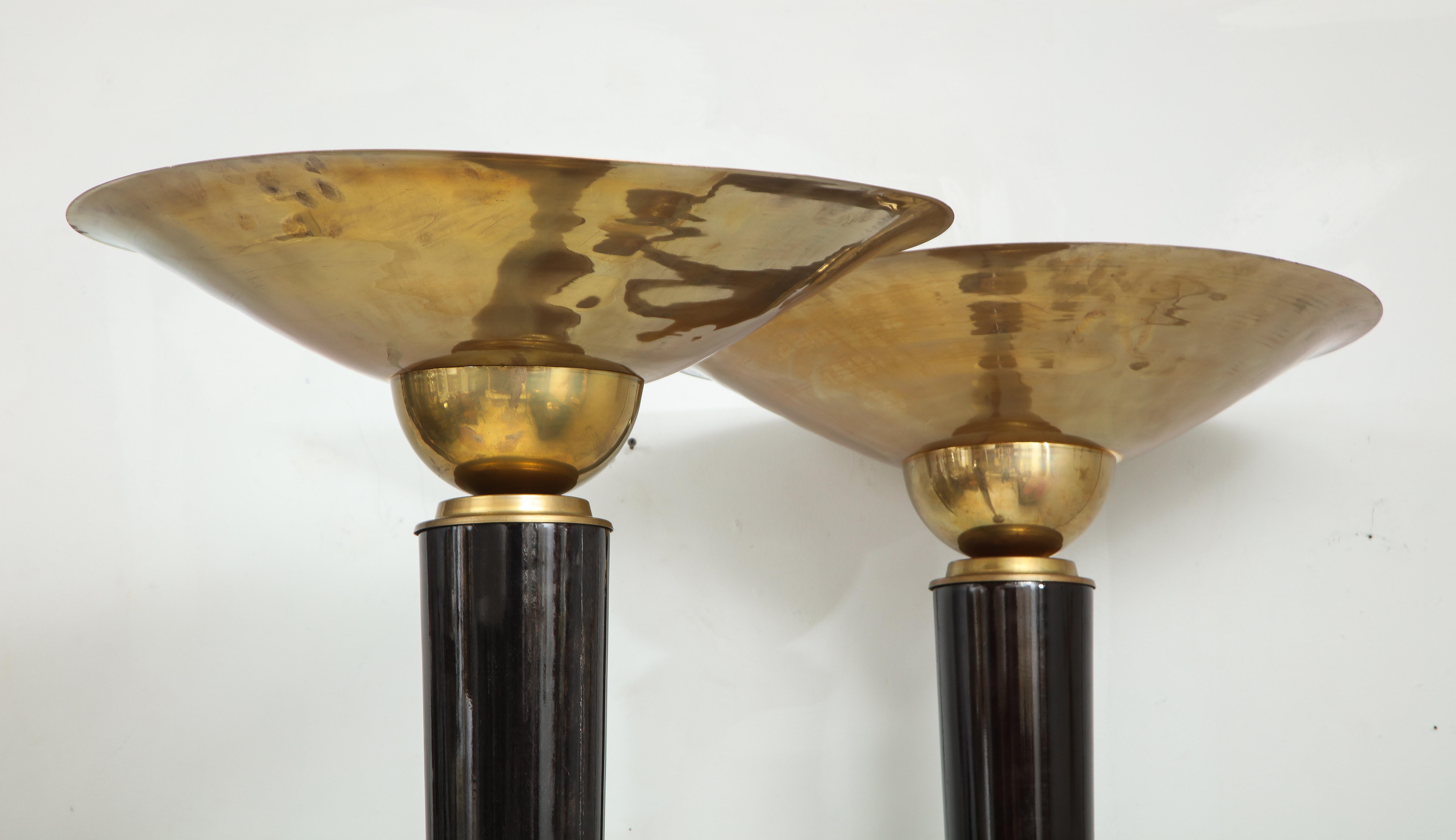 Pair of Ebonized Brass Torchieres/Floor Lamps in the Art Deco Manner In Good Condition In New York, NY
