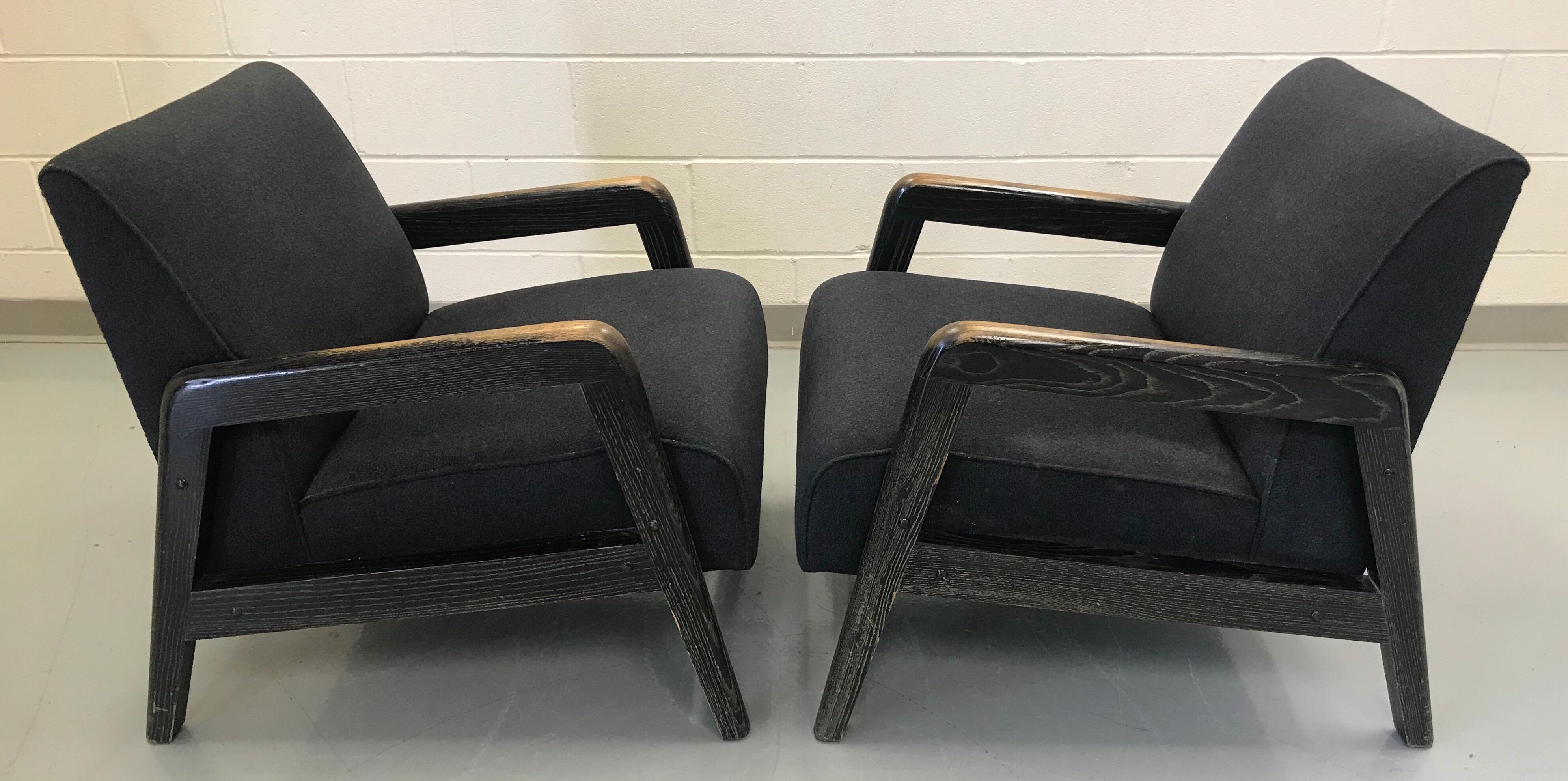 Pair of Ebonized Cerused Lounge Chairs For Sale 9
