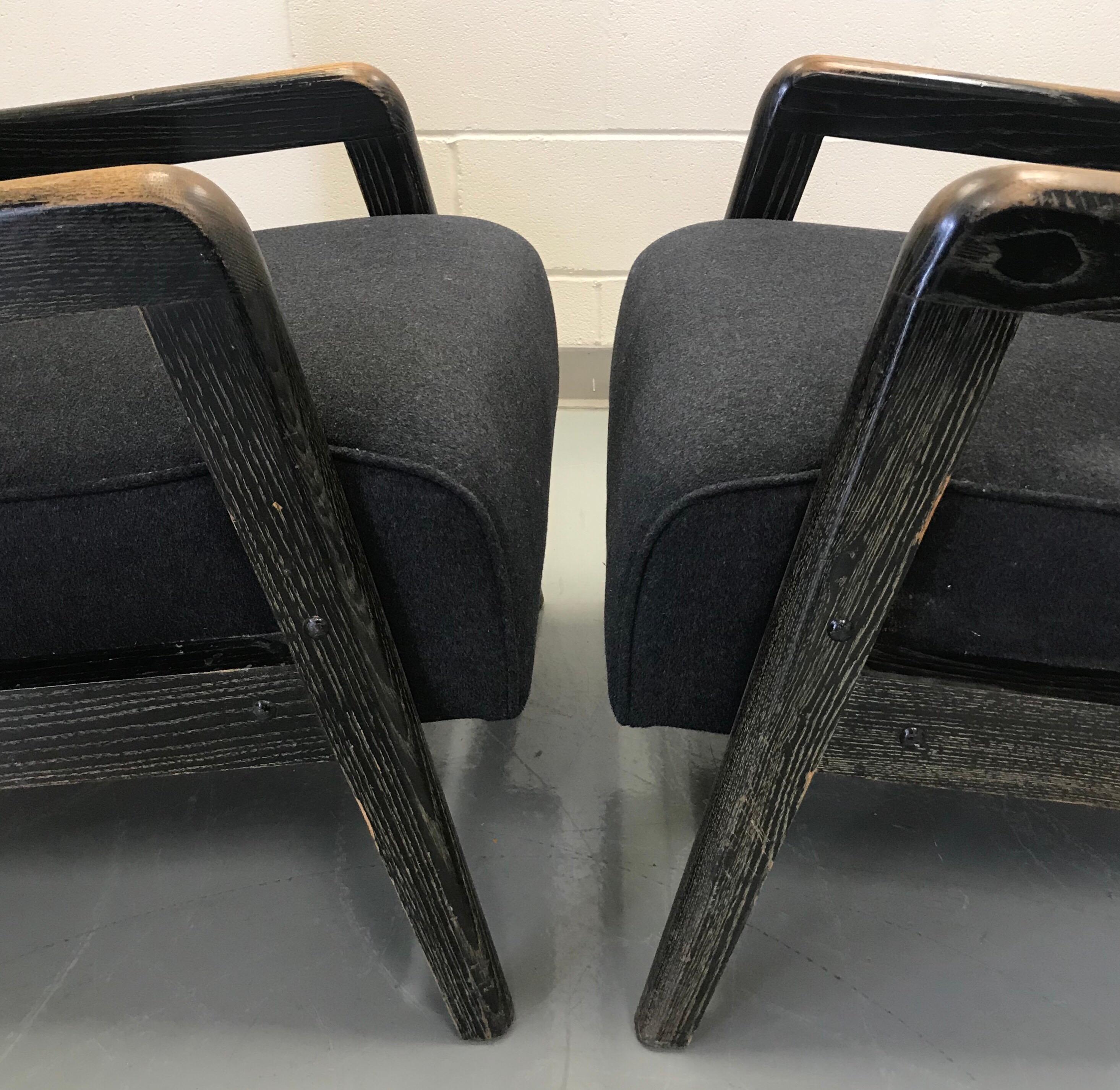 Pair of Ebonized Cerused Lounge Chairs For Sale 12