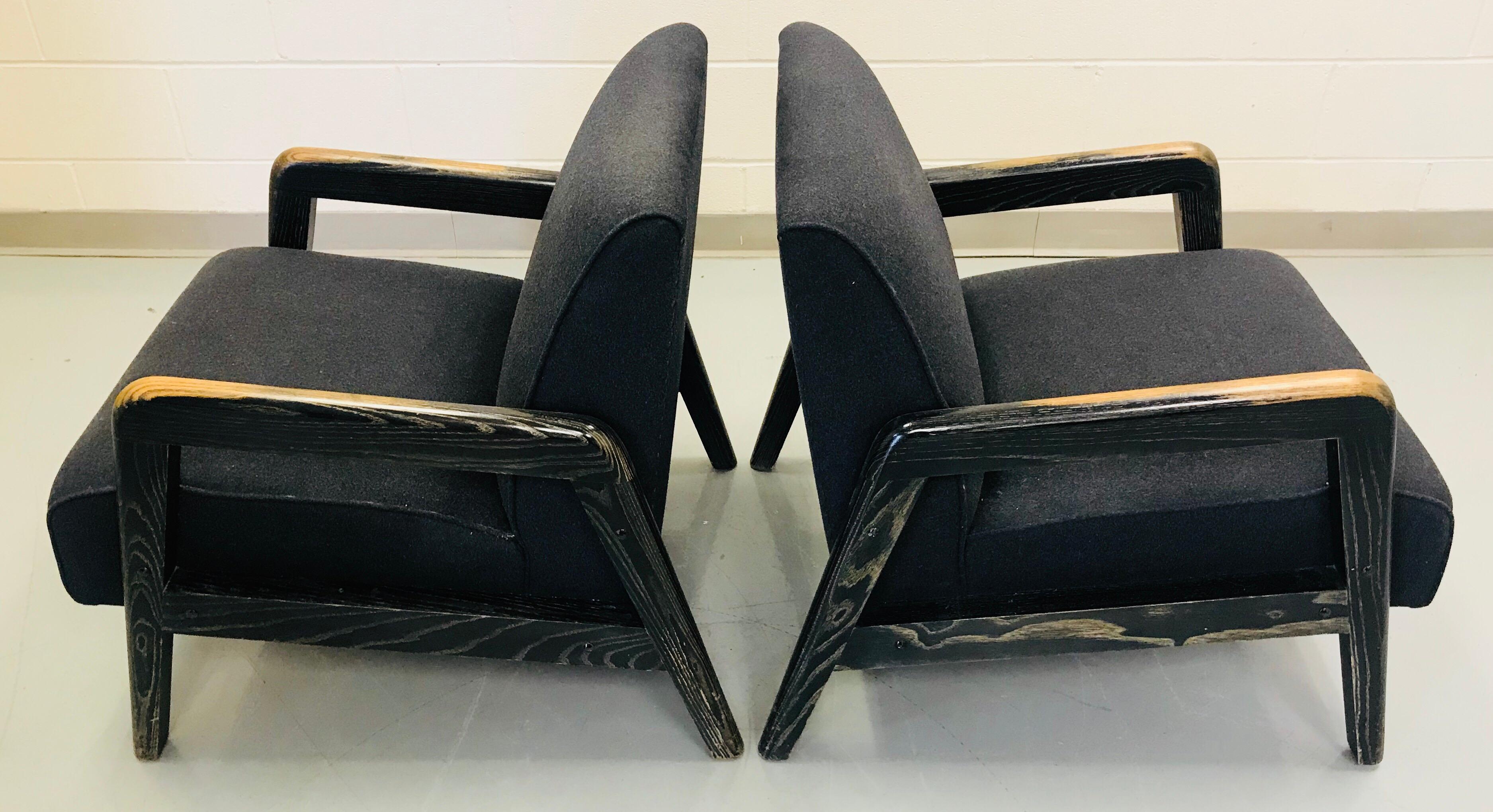 Pair of Ebonized Cerused Lounge Chairs For Sale 2