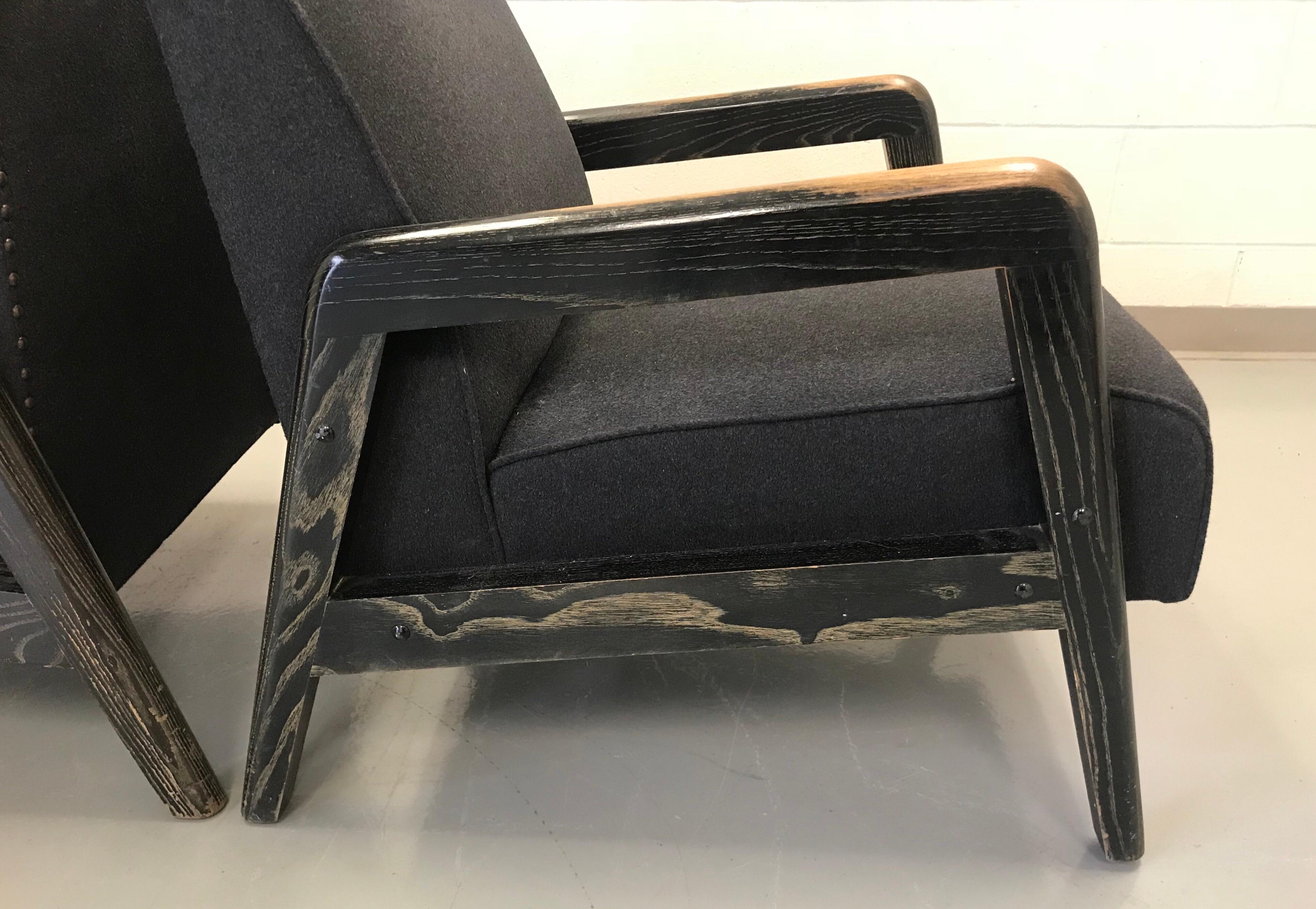 Pair of Ebonized Cerused Lounge Chairs For Sale 4