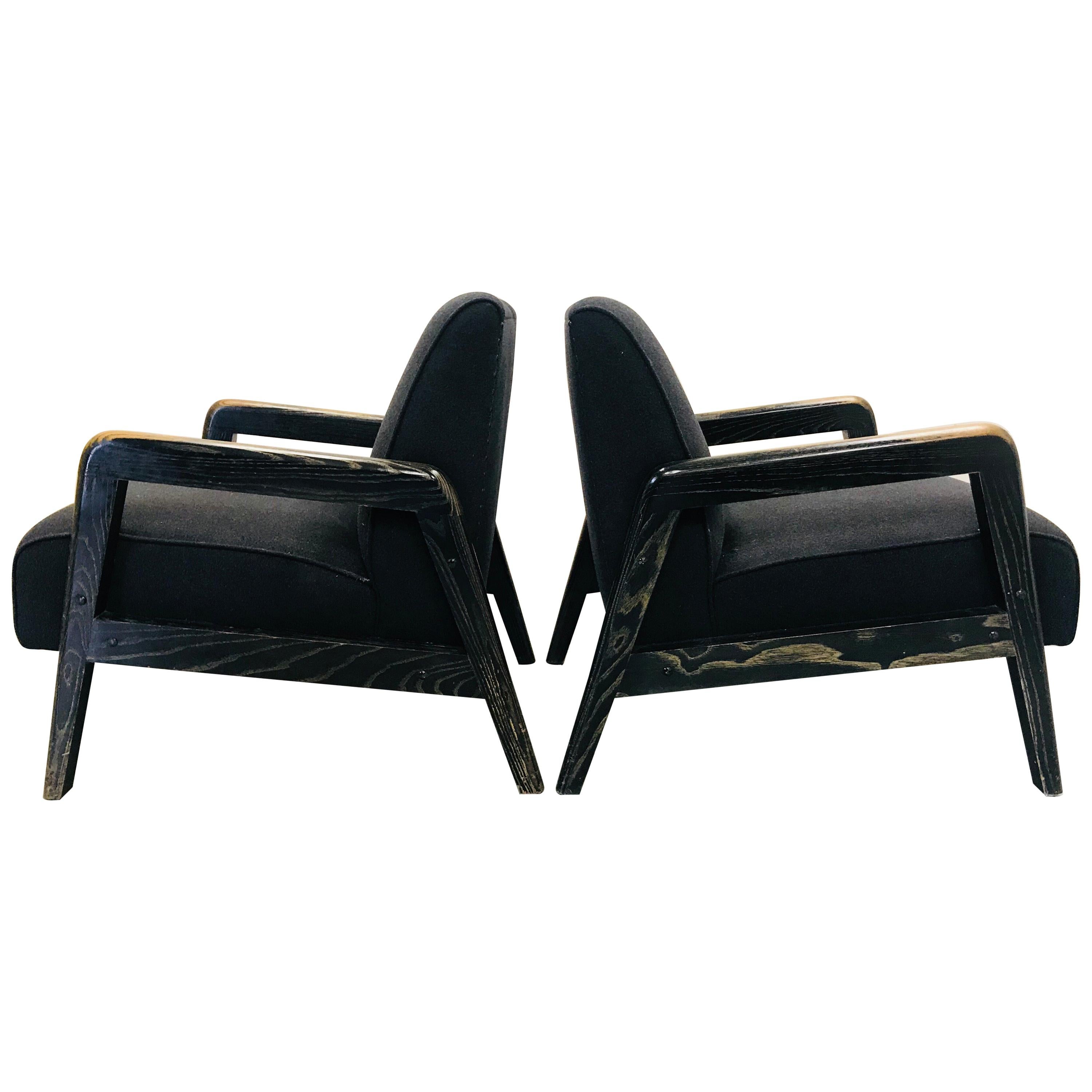 Pair of Ebonized Cerused Lounge Chairs For Sale