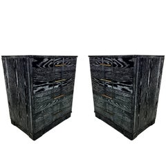 Pair of Ebonized Cerused Oak Bachelors Chests with Brass Hardware