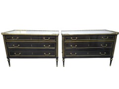 Pair of Ebonized Commodes with Marble Tops and Gilt Bronze Mounts, Early 20th Ce