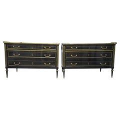 Pair of Ebonized Commodes with Marble Tops and Gilt Bronze Mounts, Early 20th Ce
