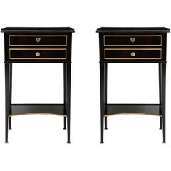 Pair of Ebonized Directoire-Style End Tables/ Nightstands with Bronze Trimming