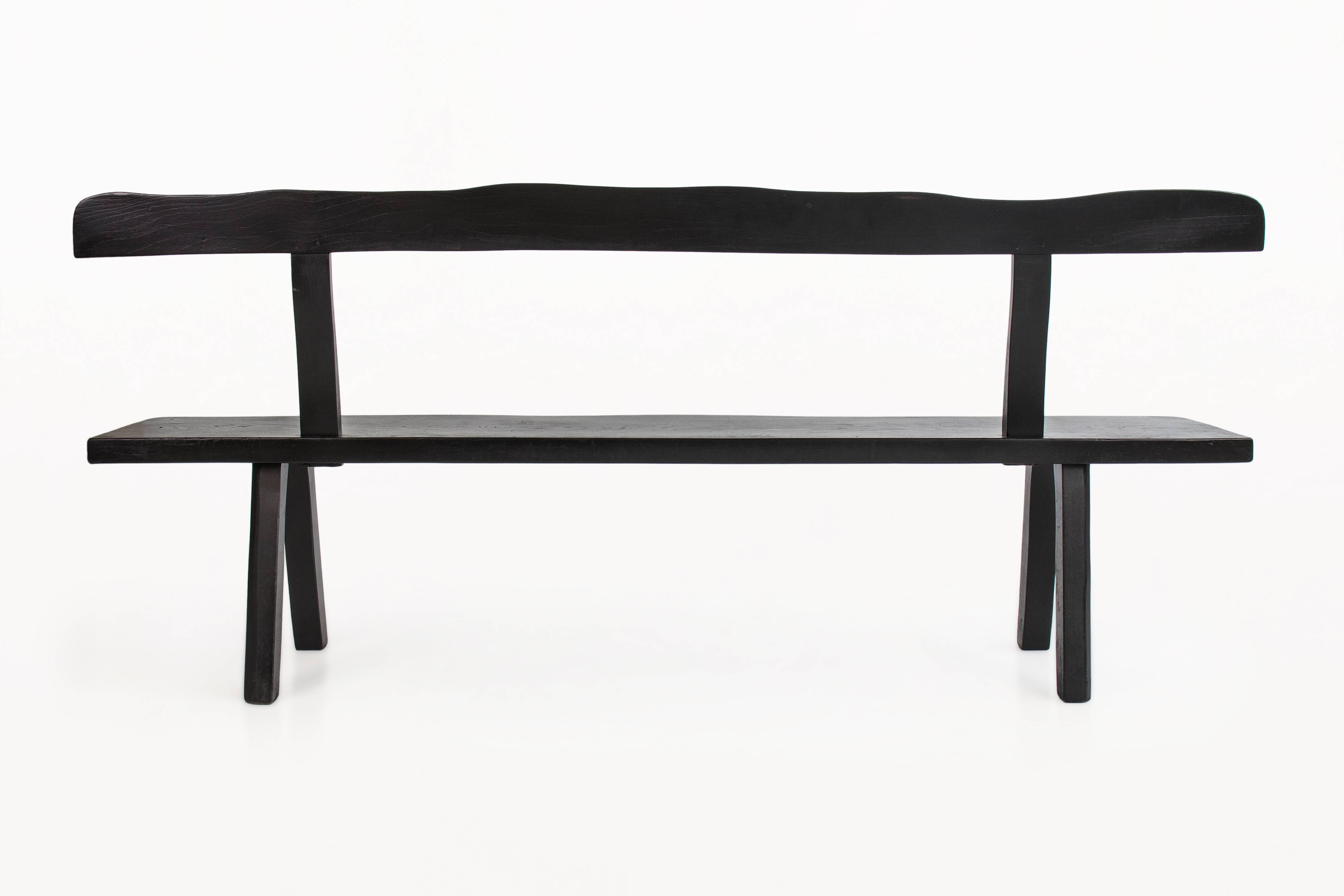 Pair of Ebonized Elm Benches, circa 1950, Finland In Good Condition In Girona, Spain