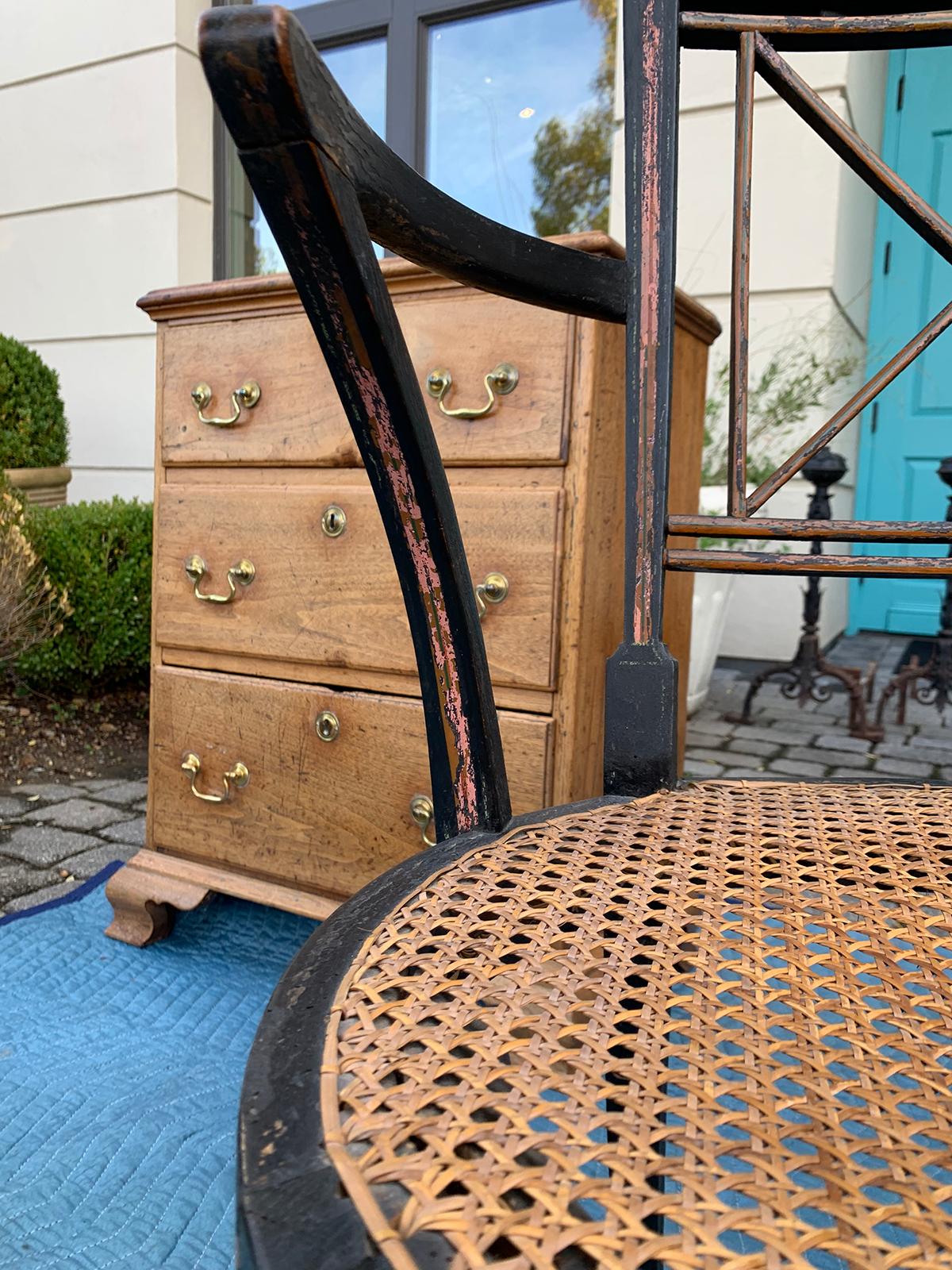 Pair of Ebonized English Regency Armchairs with Cane Seats, circa 1810 For Sale 8